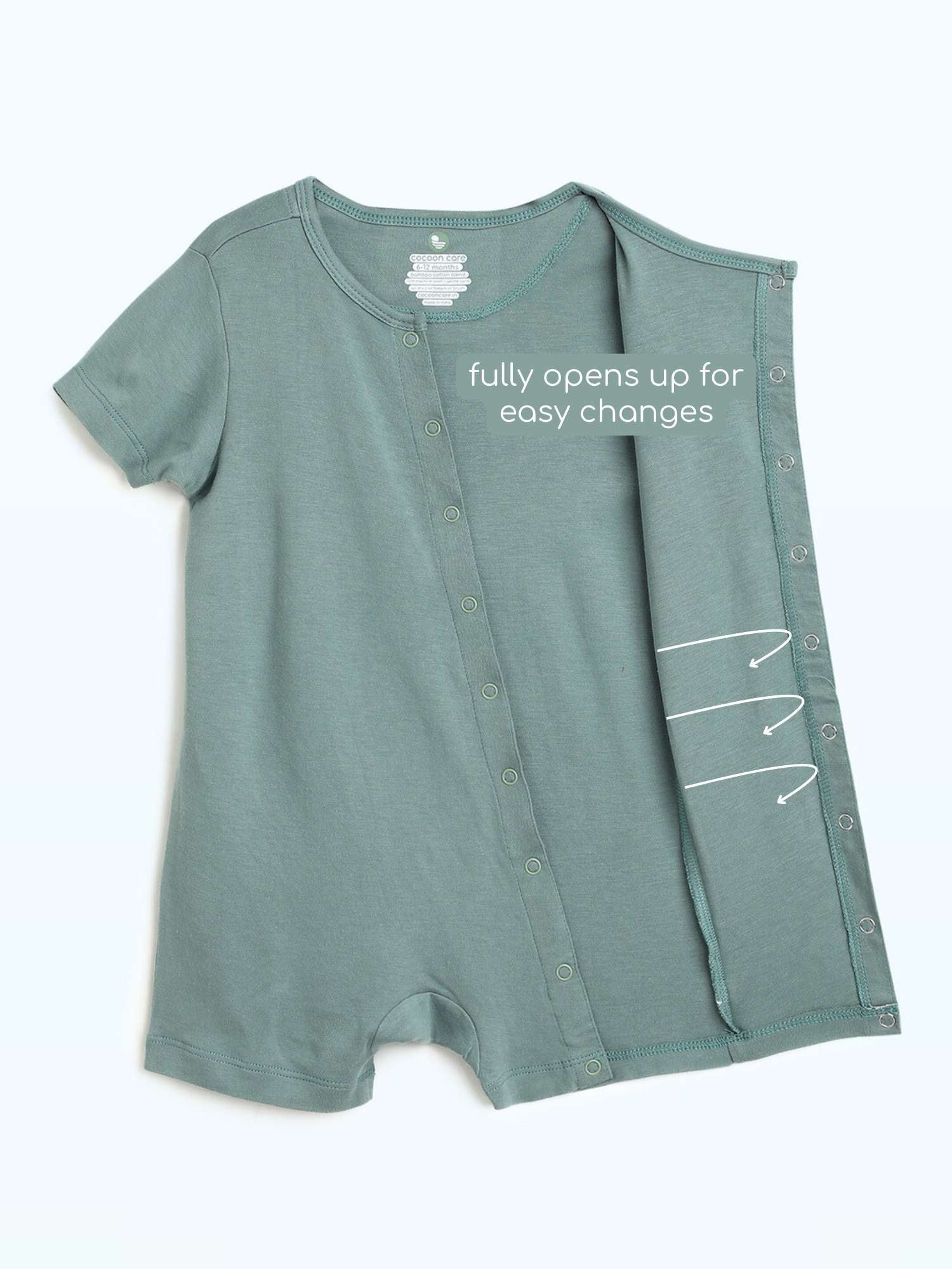 short sleeve bamboo knit romper with snap buttons