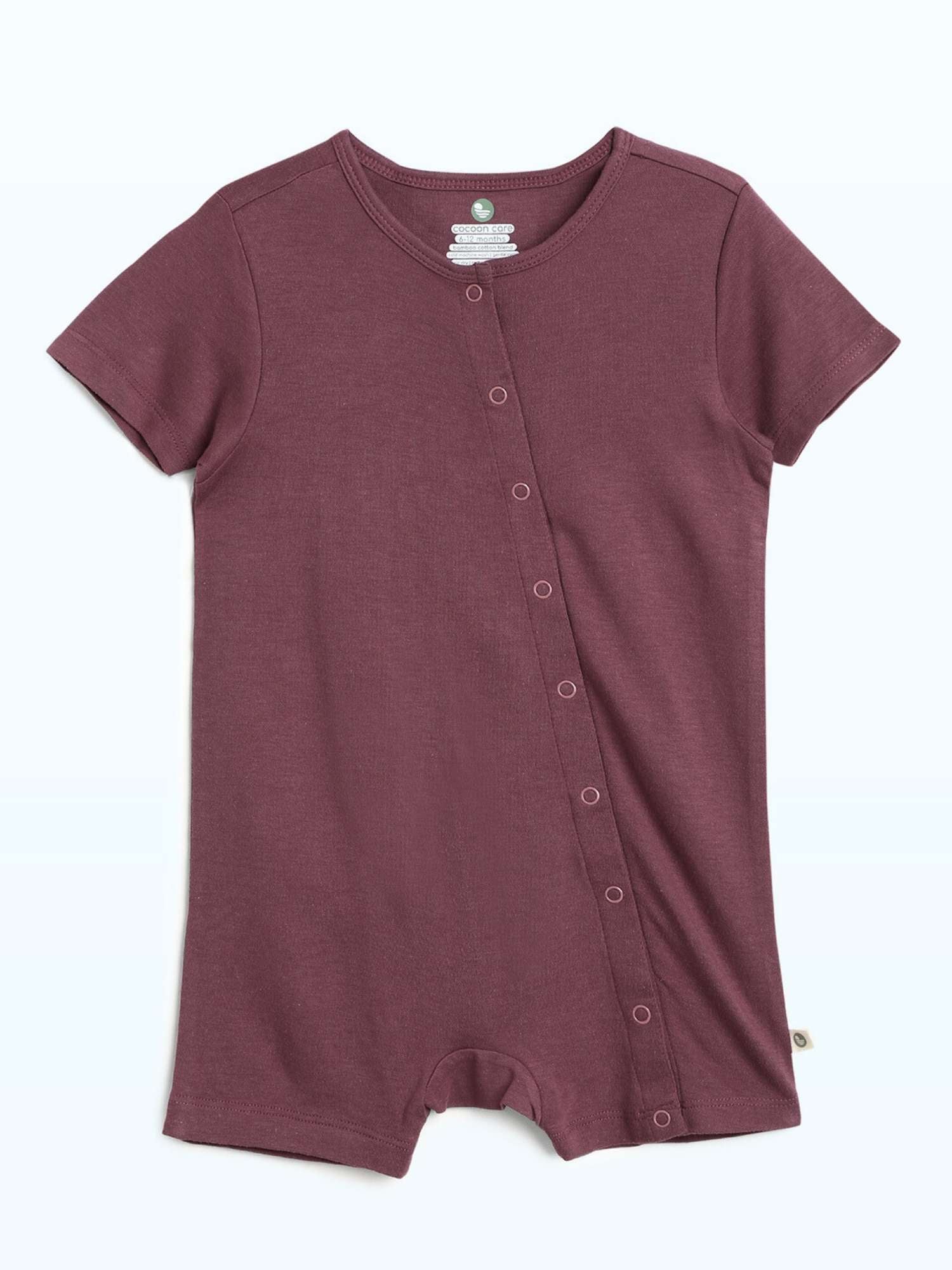 short sleeve bamboo knit romper with snap buttons