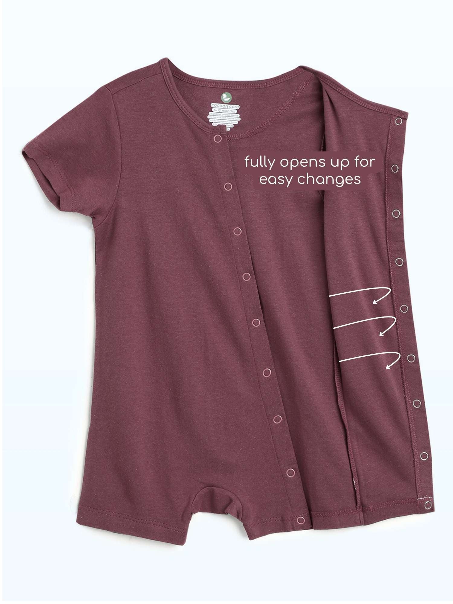 short sleeve bamboo knit romper with snap buttons