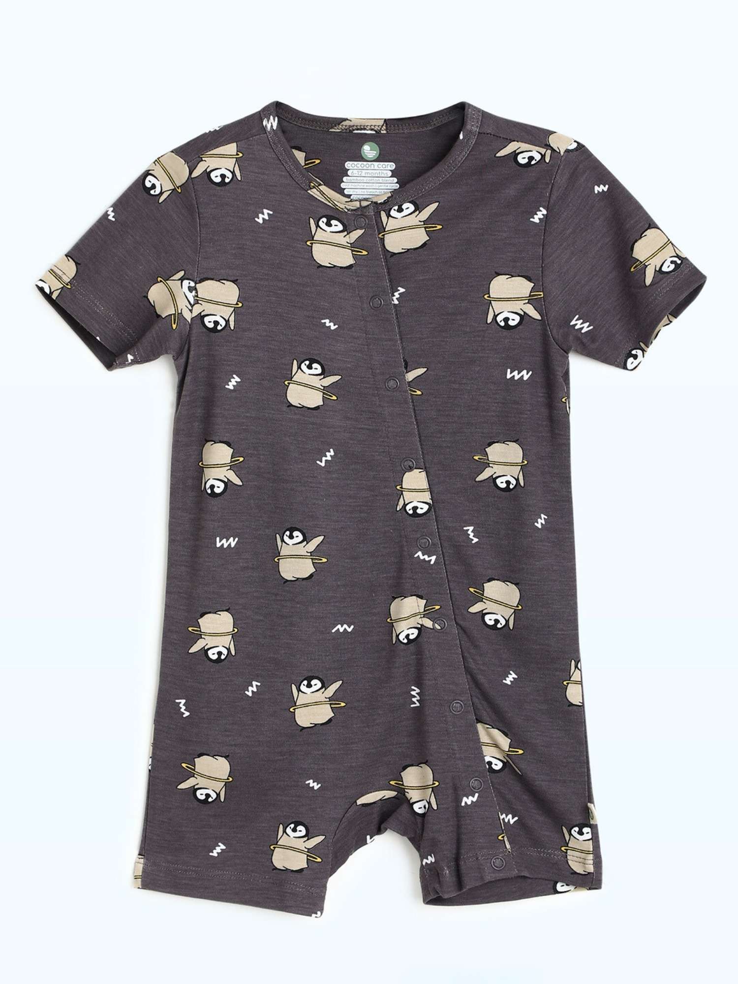 short sleeve bamboo knit romper with snap buttons