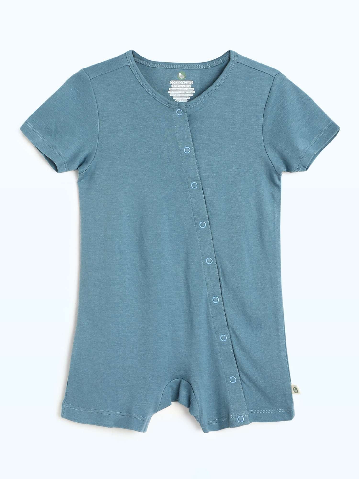 short sleeve bamboo knit romper with snap buttons