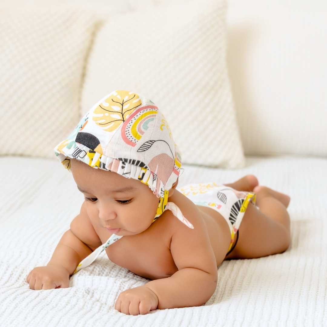 newborn bamboo muslin bonnet cap - into the wild