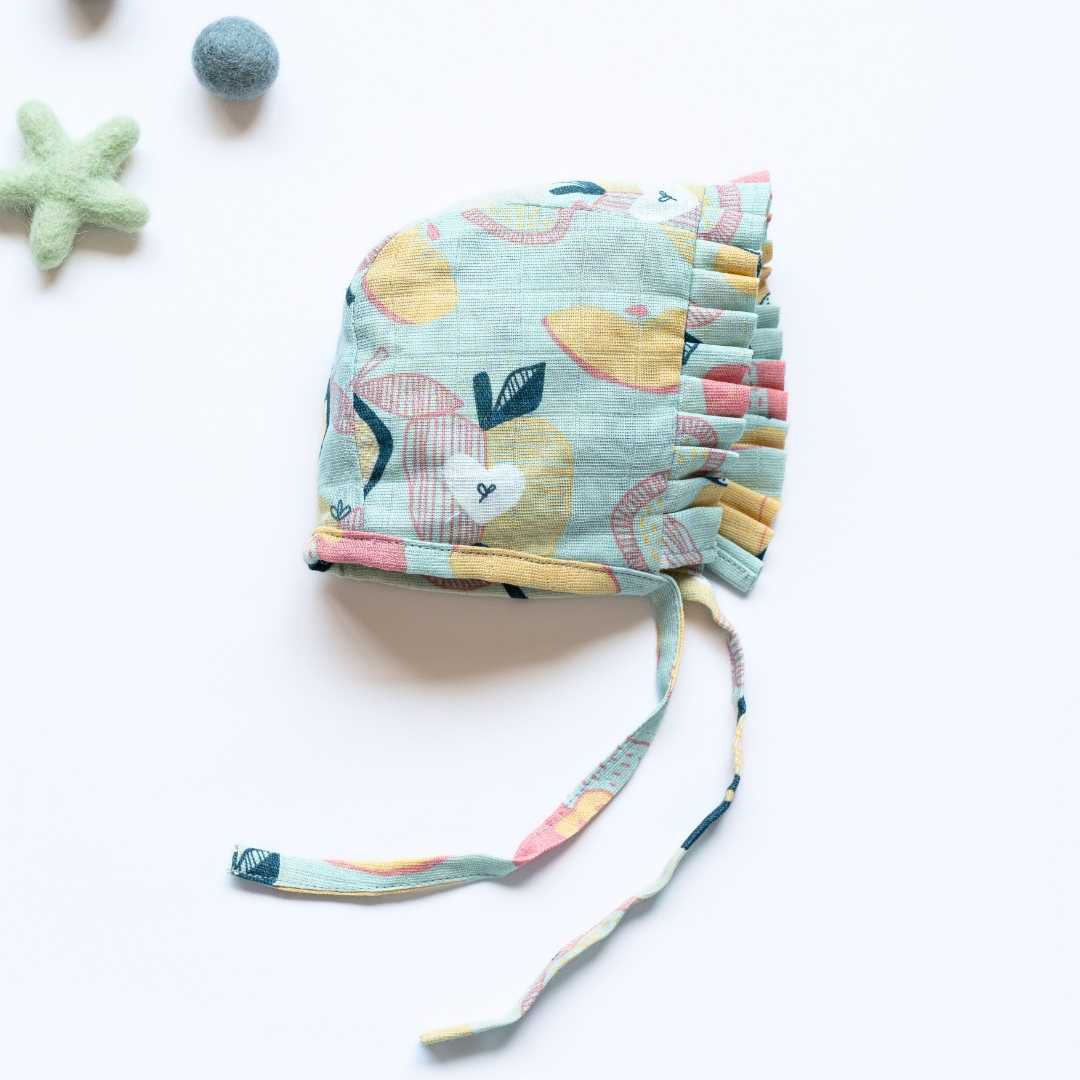 newborn bamboo muslin bonnet cap - abstract world