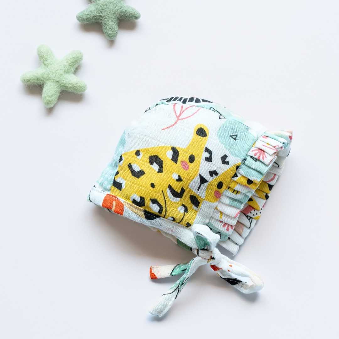 newborn bamboo muslin bonnet cap - into the wild
