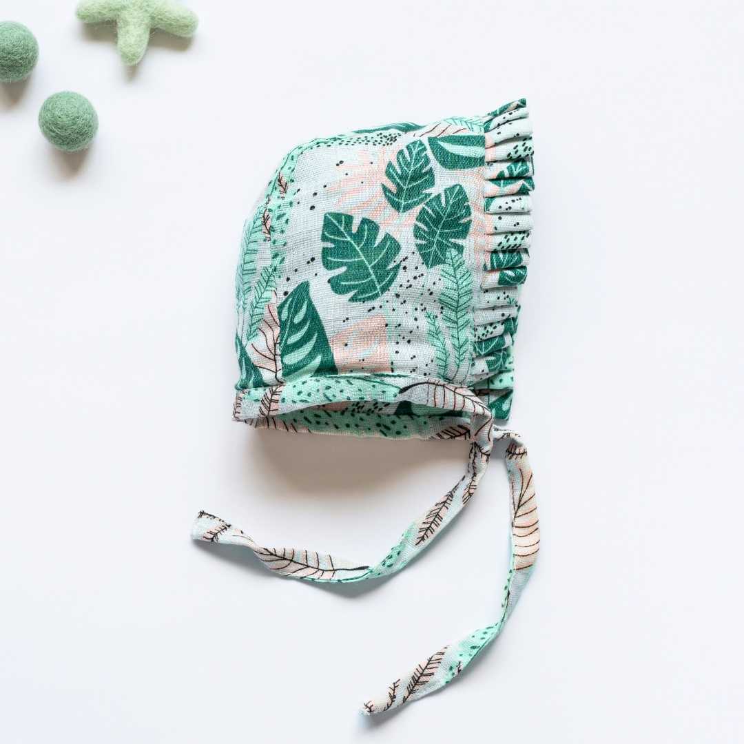 newborn bamboo muslin bonnet cap - enchanted garden