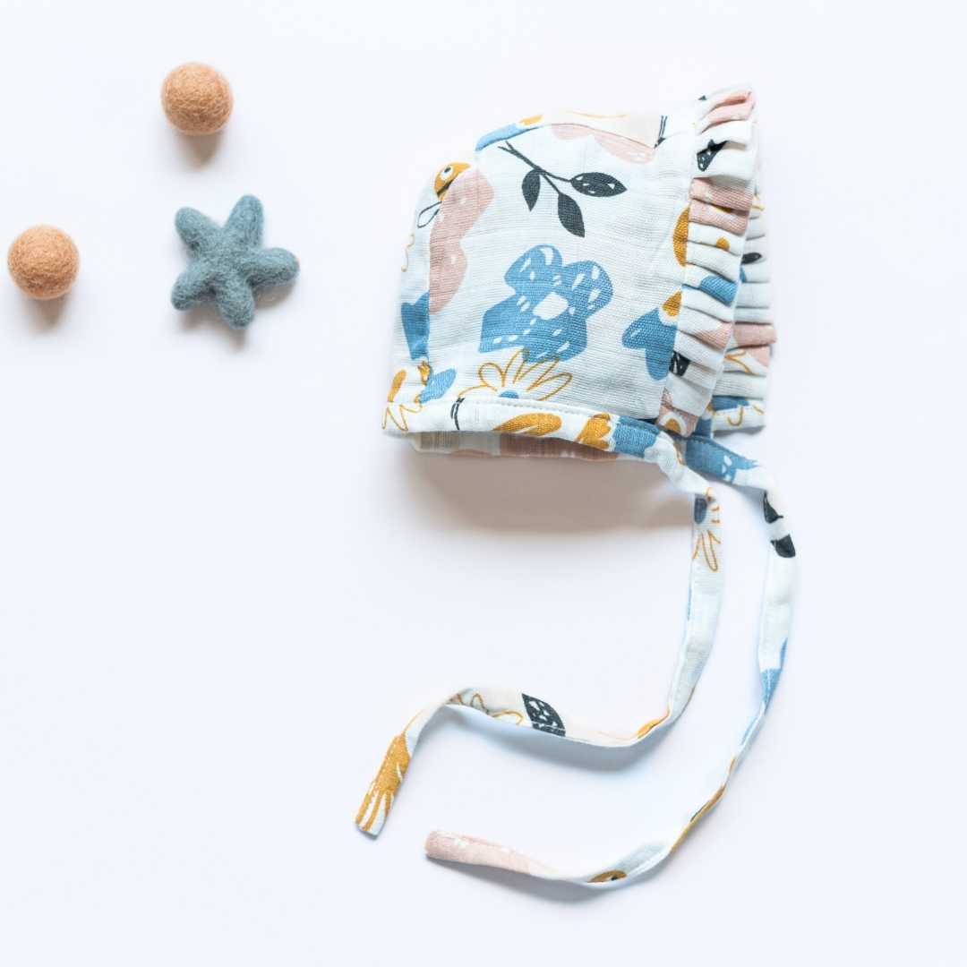 newborn bamboo muslin bonnet cap - enchanted garden