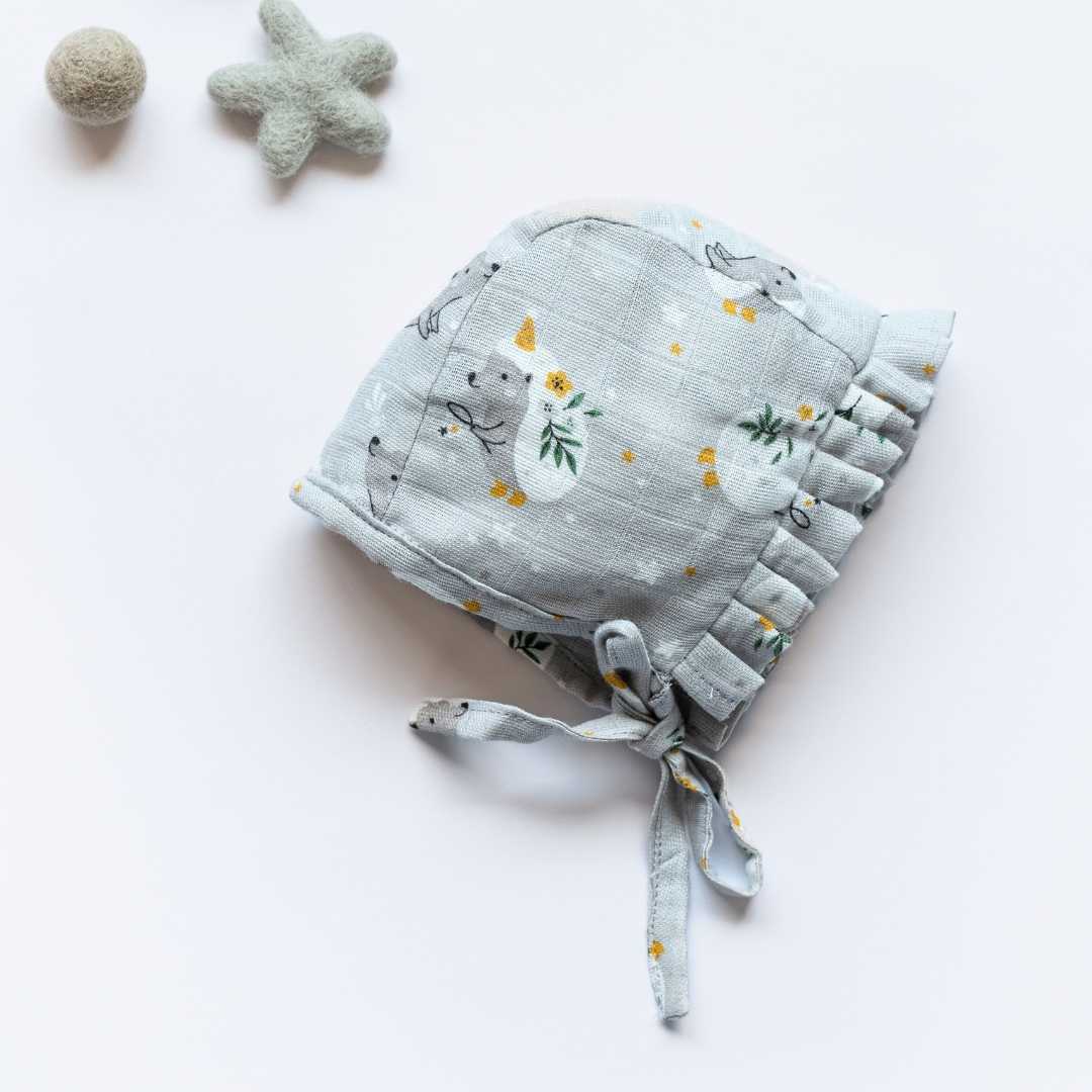 newborn bamboo muslin bonnet cap - into the wild
