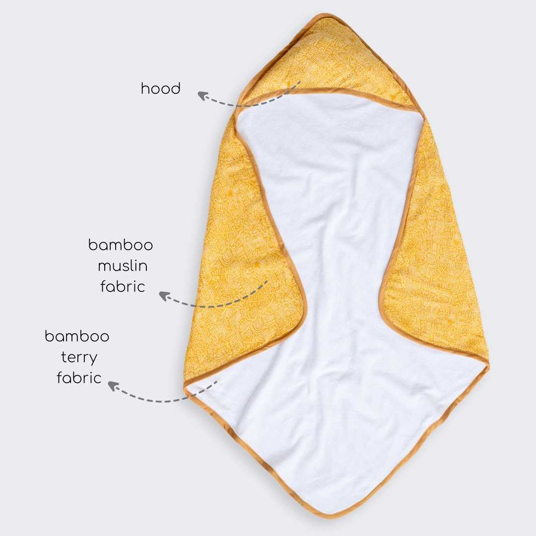 bamboo muslin + terry hooded towel - abstract world