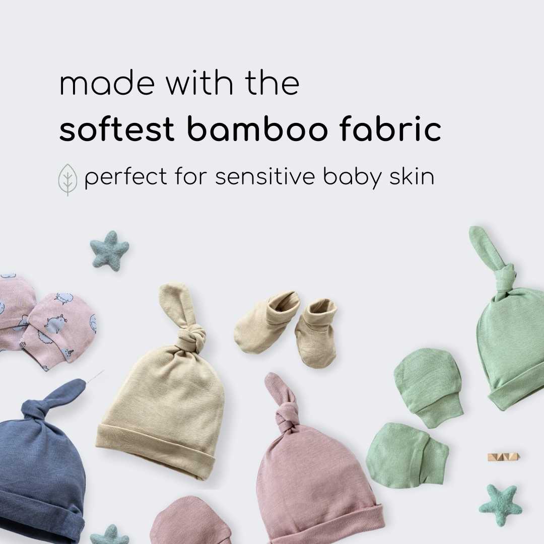 newborn baby bamboo cap mittens socks combo - solid colours