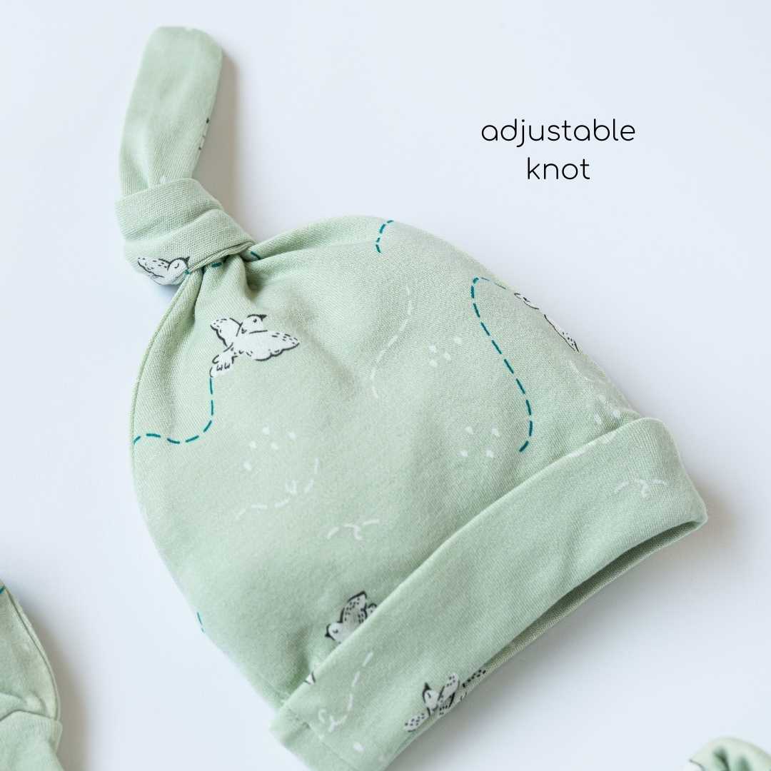 newborn baby bamboo cap mittens socks combo - prints