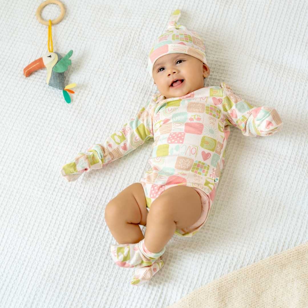 newborn baby bamboo cap mittens socks combo - prints