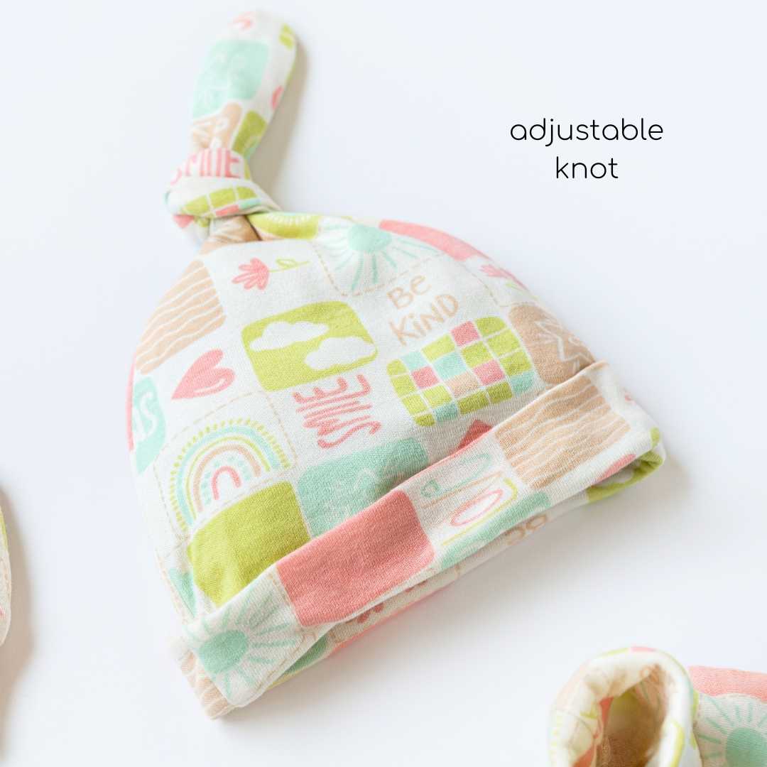 newborn baby bamboo cap mittens socks combo - prints