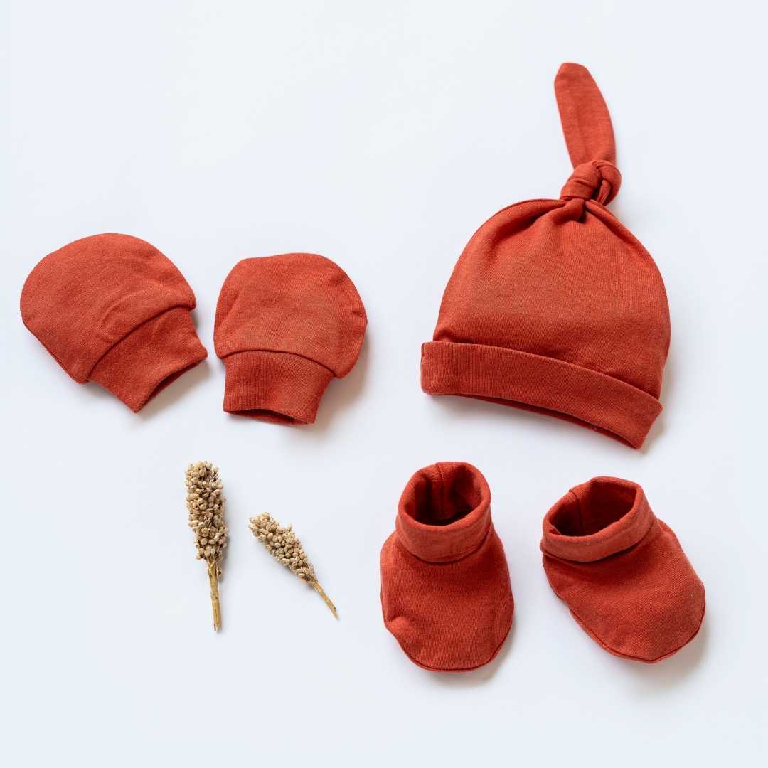 newborn baby bamboo cap mitten booties set