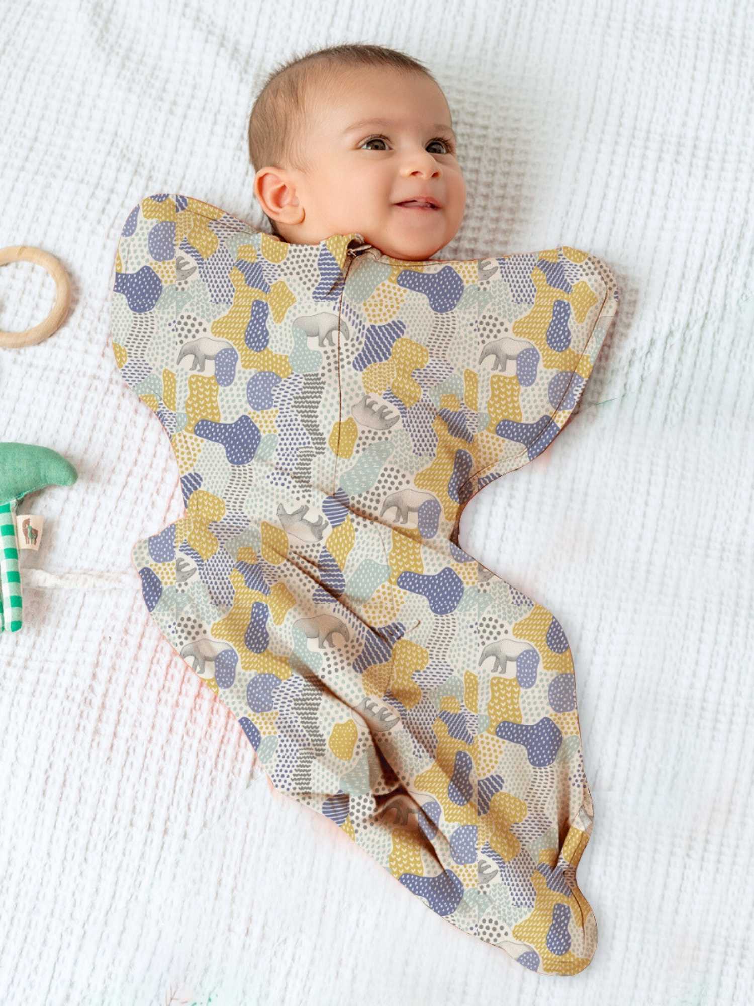 bamboo hands up swaddle pod for baby - prints