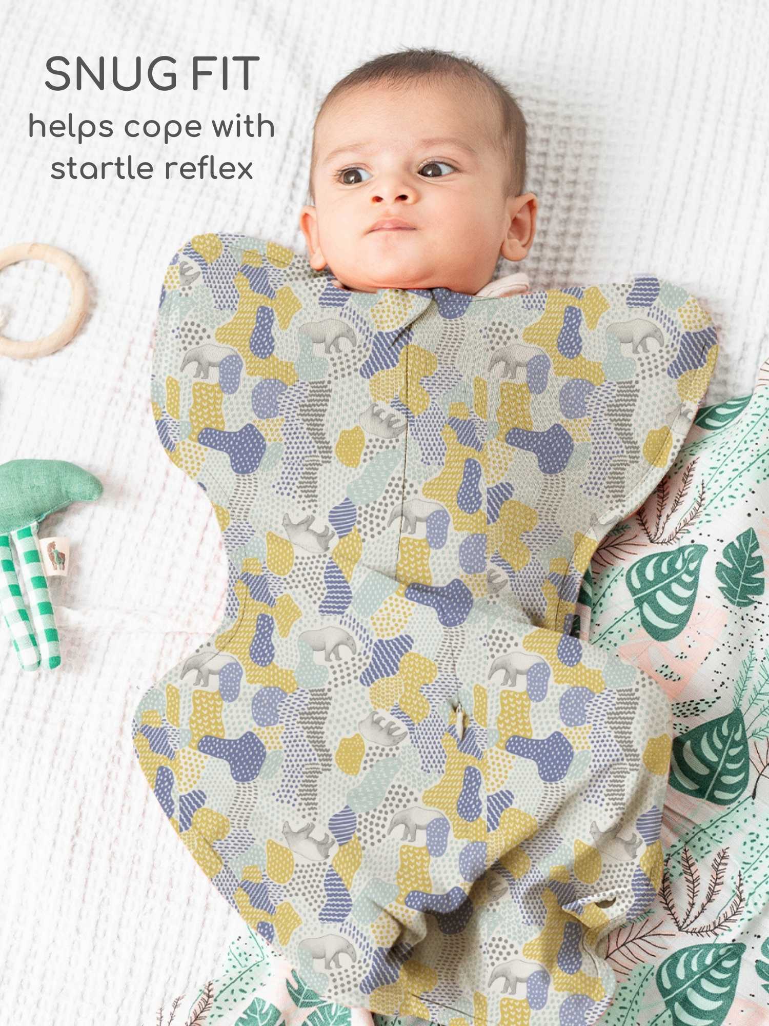 bamboo hands up swaddle pod for baby - prints