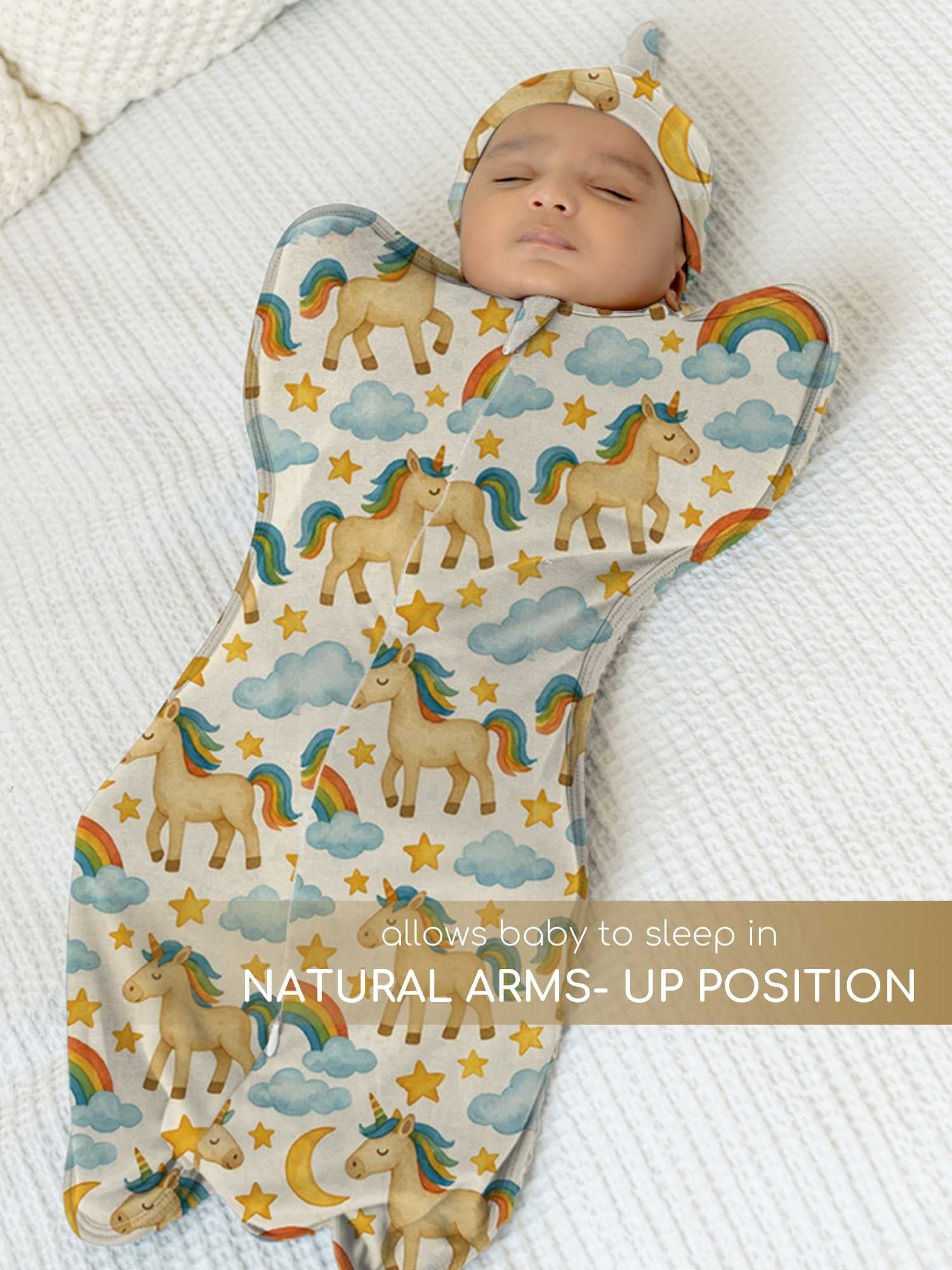 bamboo hands up swaddle pod for baby - prints