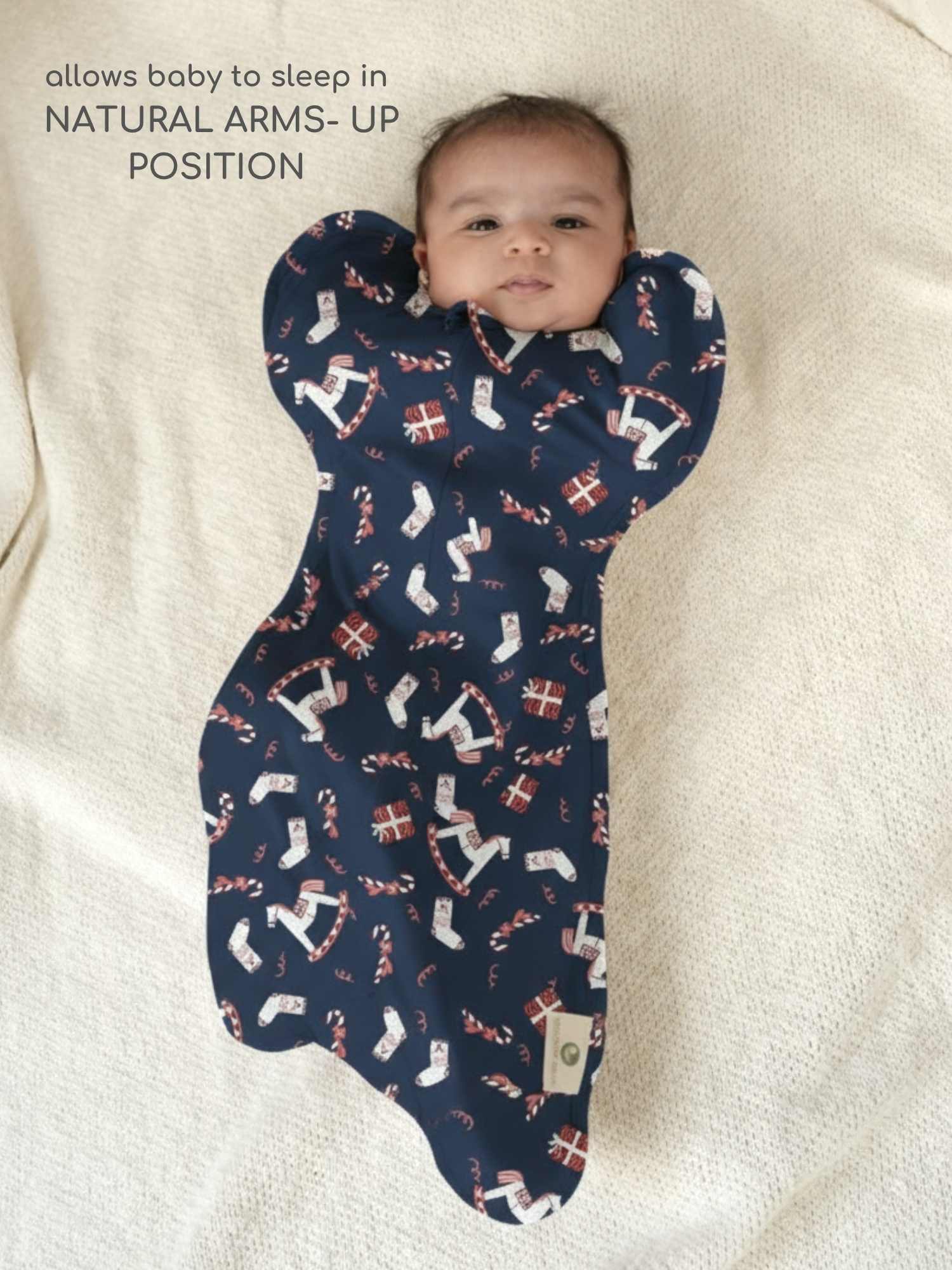 bamboo hands up swaddle pod for baby - christmas collection