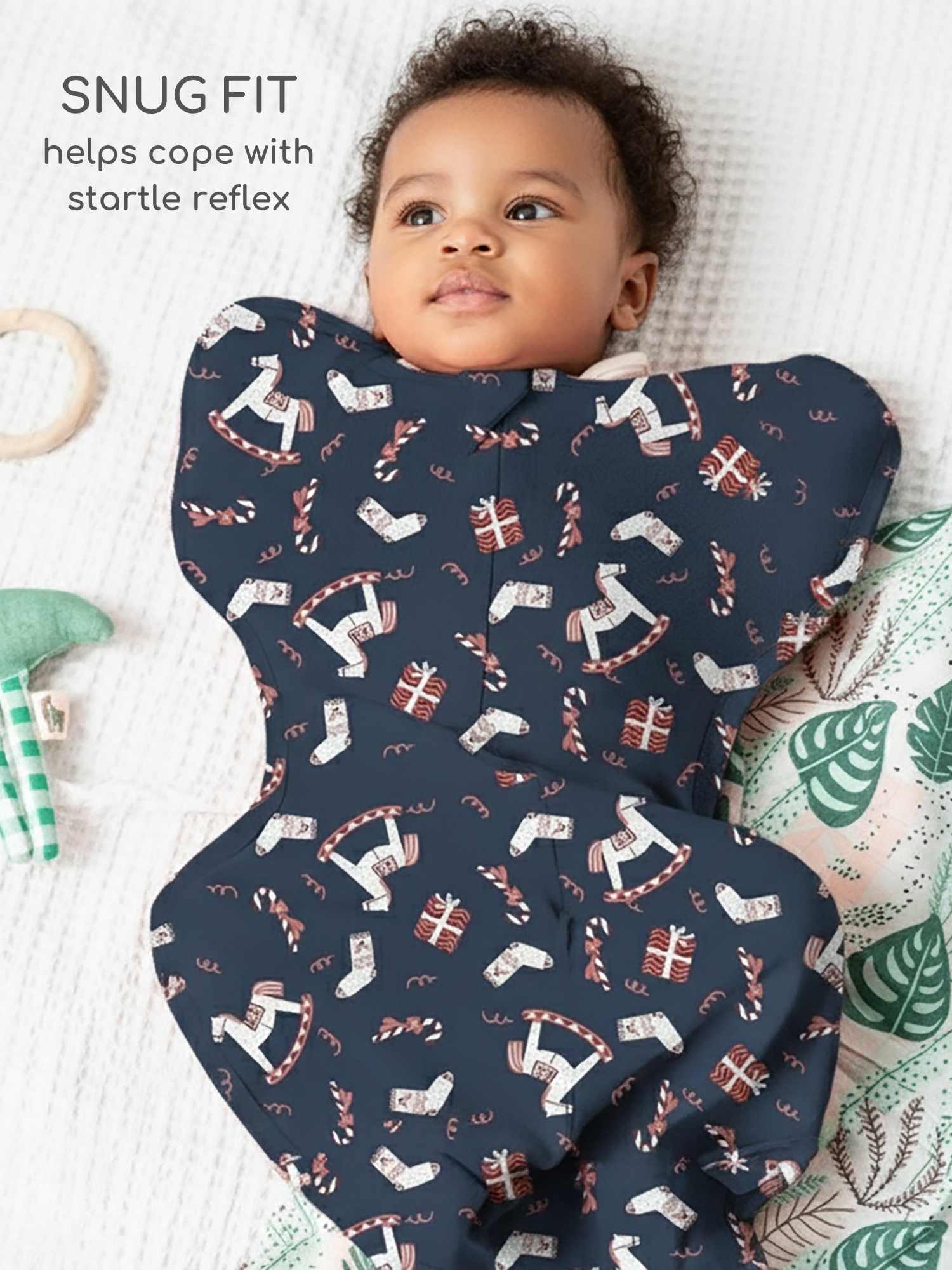 bamboo hands up swaddle pod for baby - christmas collection