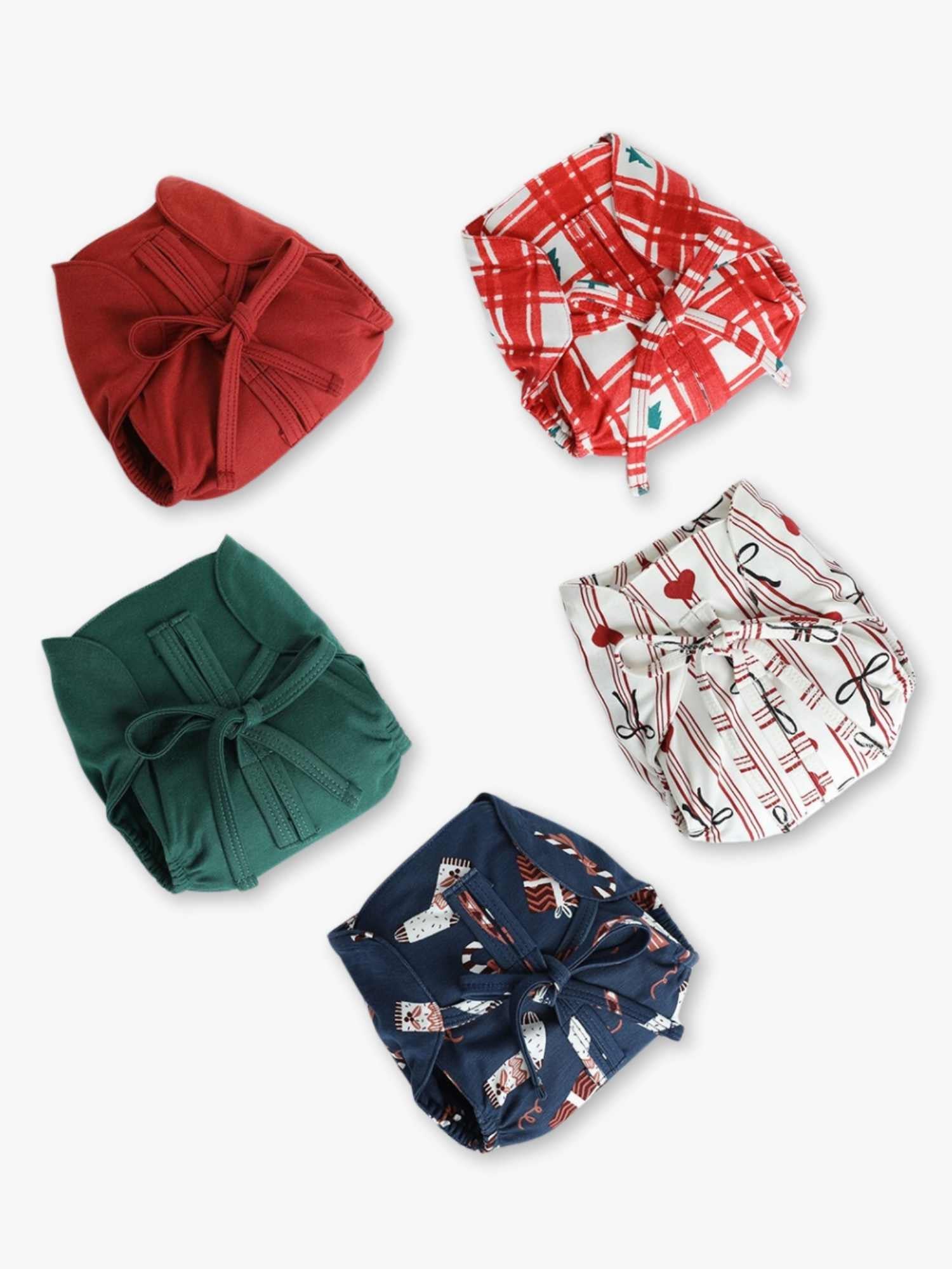 bamboo knit cloth nappy pack of 5 - christmas collection