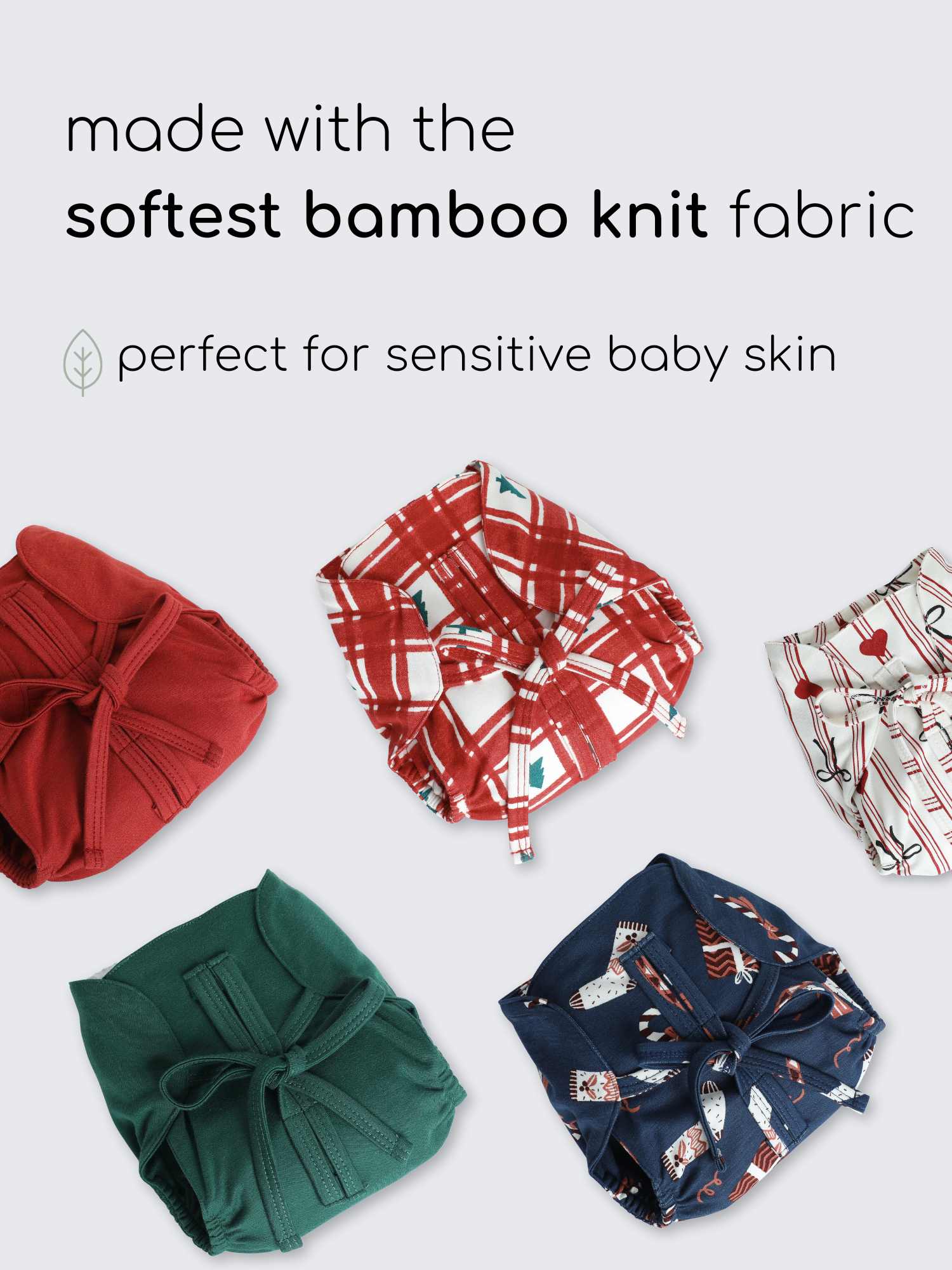 bamboo knit cloth nappy pack of 5 - christmas collection