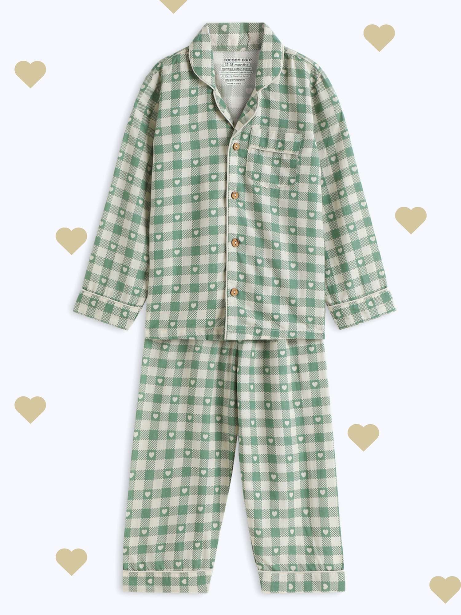 bamboo cambric nightsuit set - valentine edit