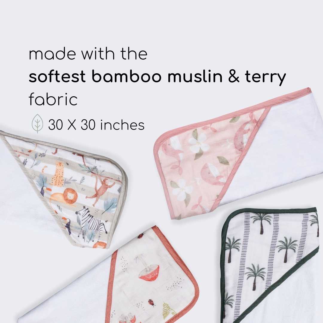 bamboo muslin + terry hooded towel - enchanted garden