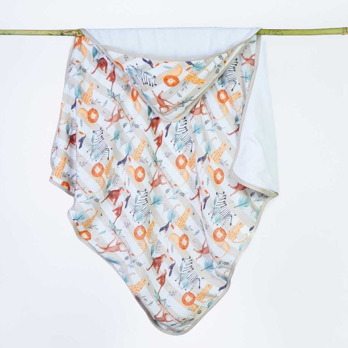 Babyhug Cotton Terry Knit Hooded Bath Towel with Butterfly & Fruits Print L 76 x B 76 cm - Navy Blue
