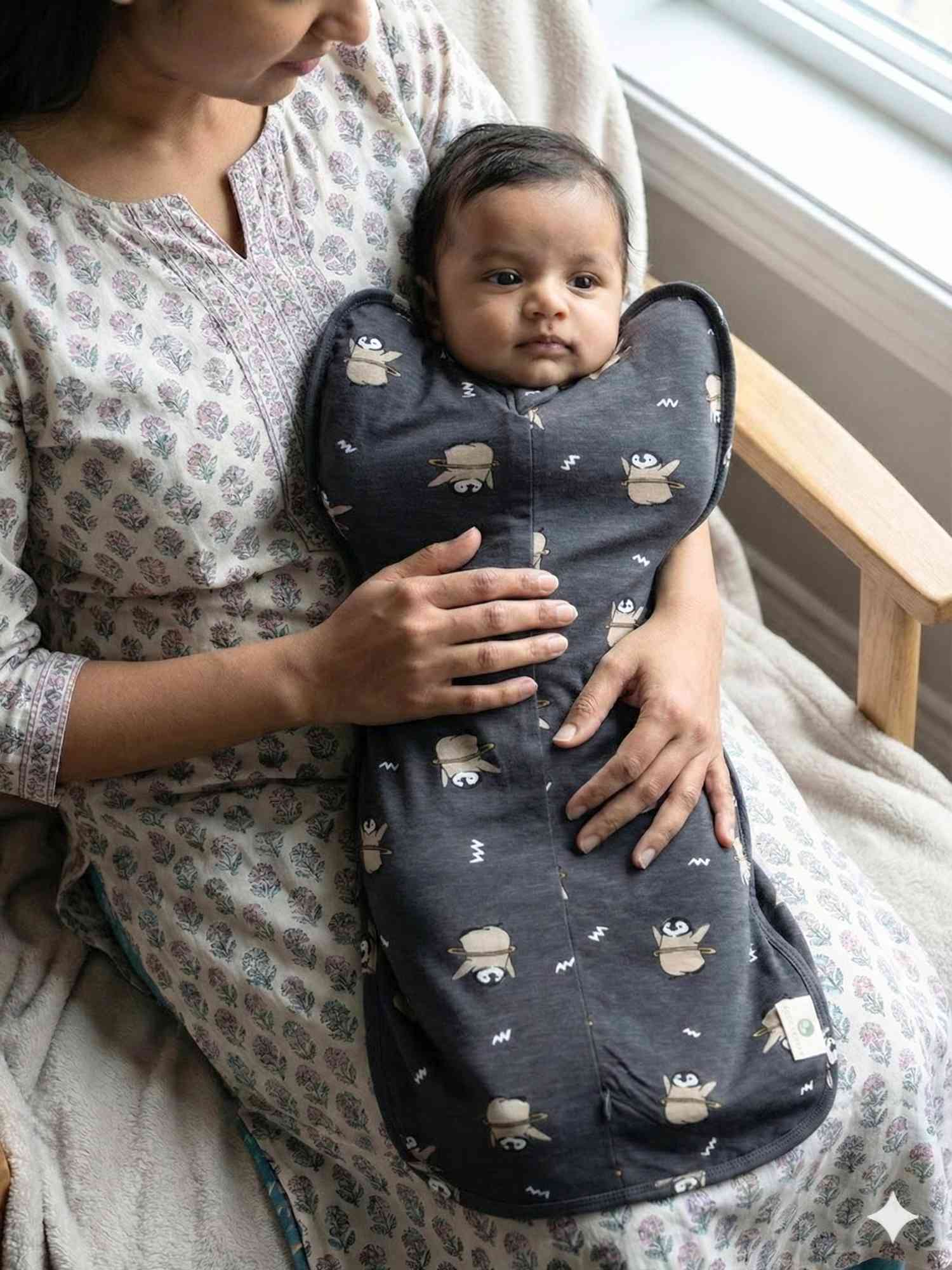 bamboo hands up swaddle pod for baby - prints