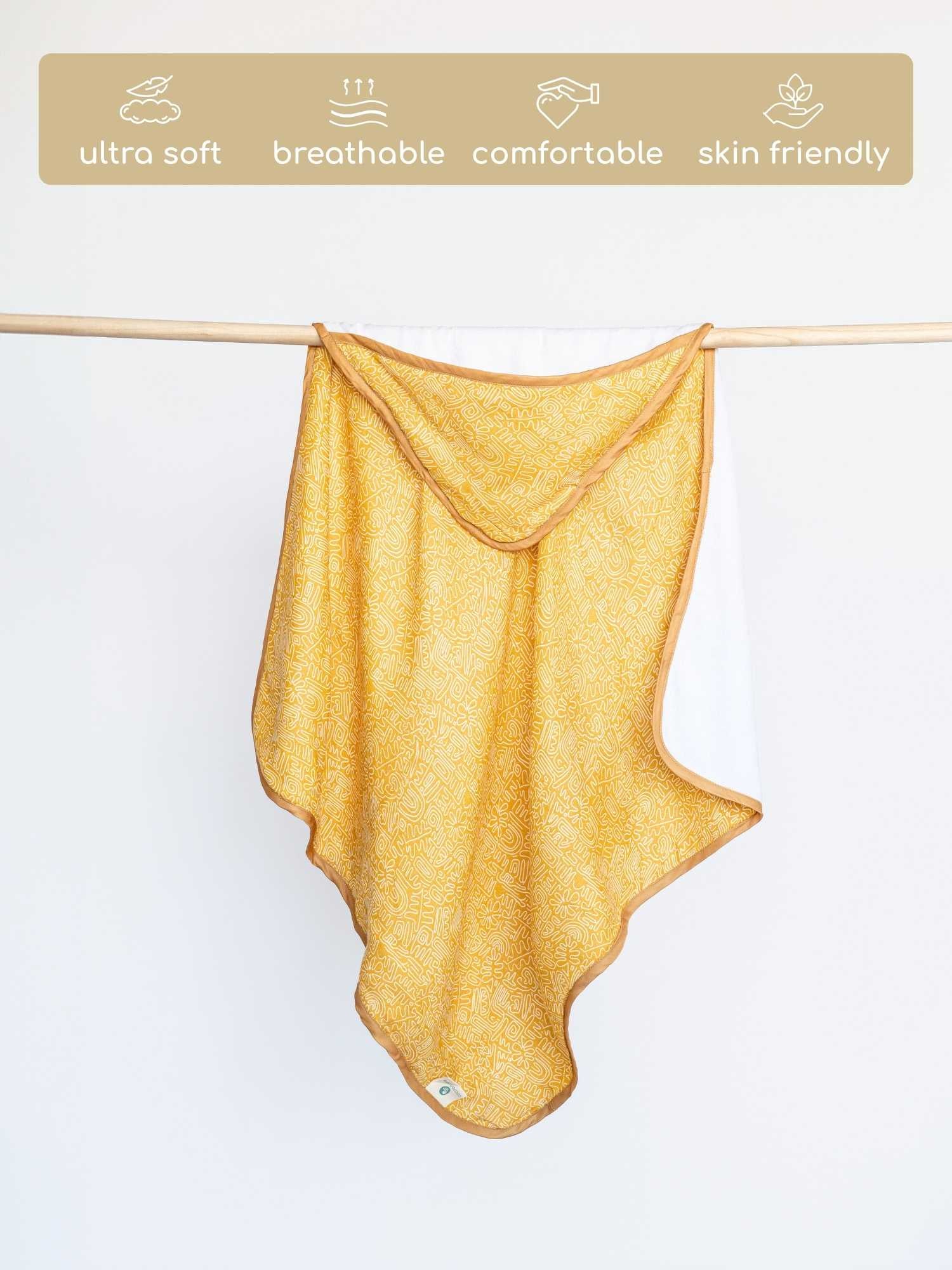 bamboo muslin + terry hooded towel - abstract world