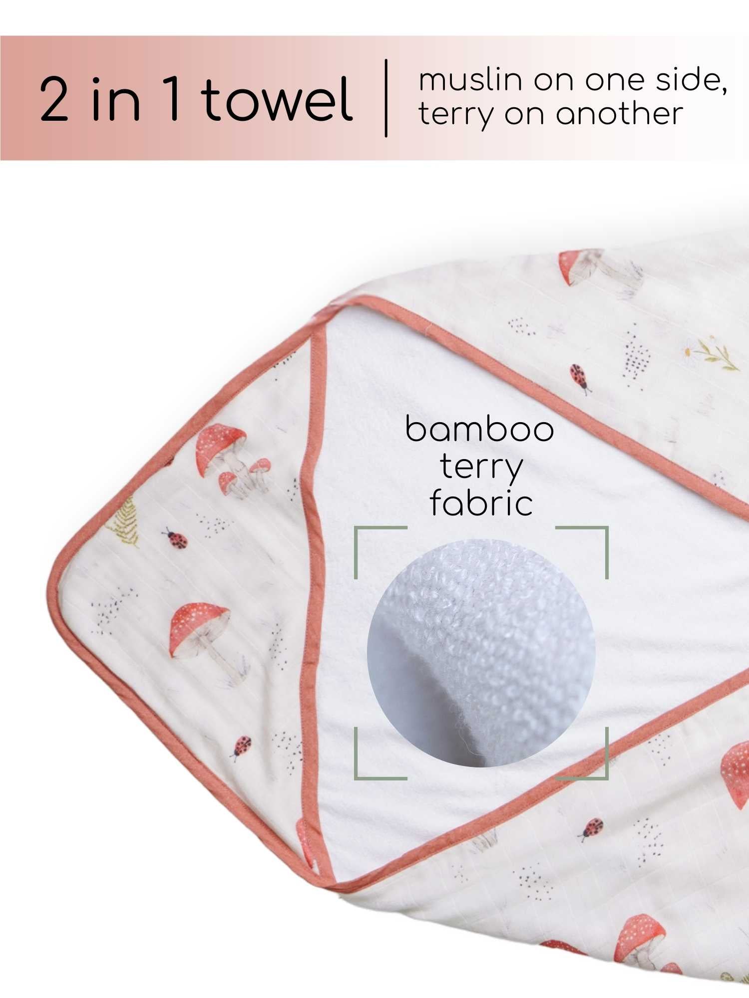 bamboo muslin + terry hooded towel - enchanted garden