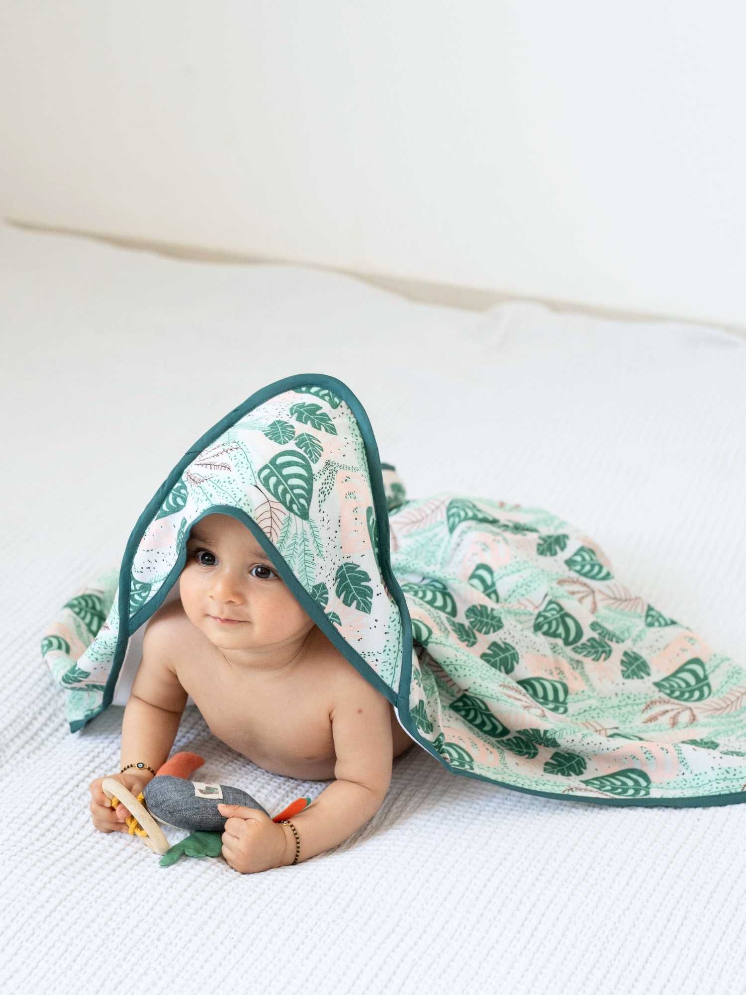 bamboo muslin + terry hooded towel - enchanted garden