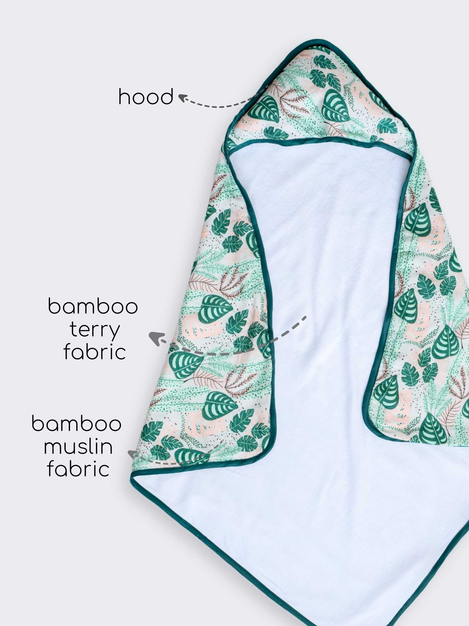 bamboo muslin + terry hooded towel - enchanted garden