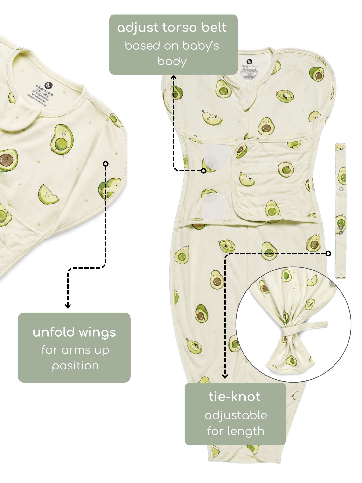 bamboo SNUGZIE™ 3 arms position swaddle pod