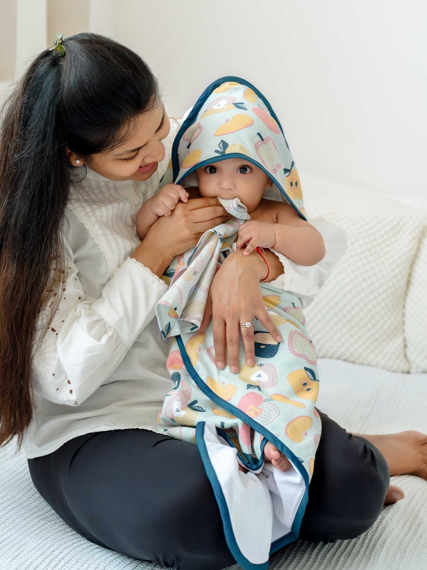 bamboo muslin + terry hooded towel - abstract world