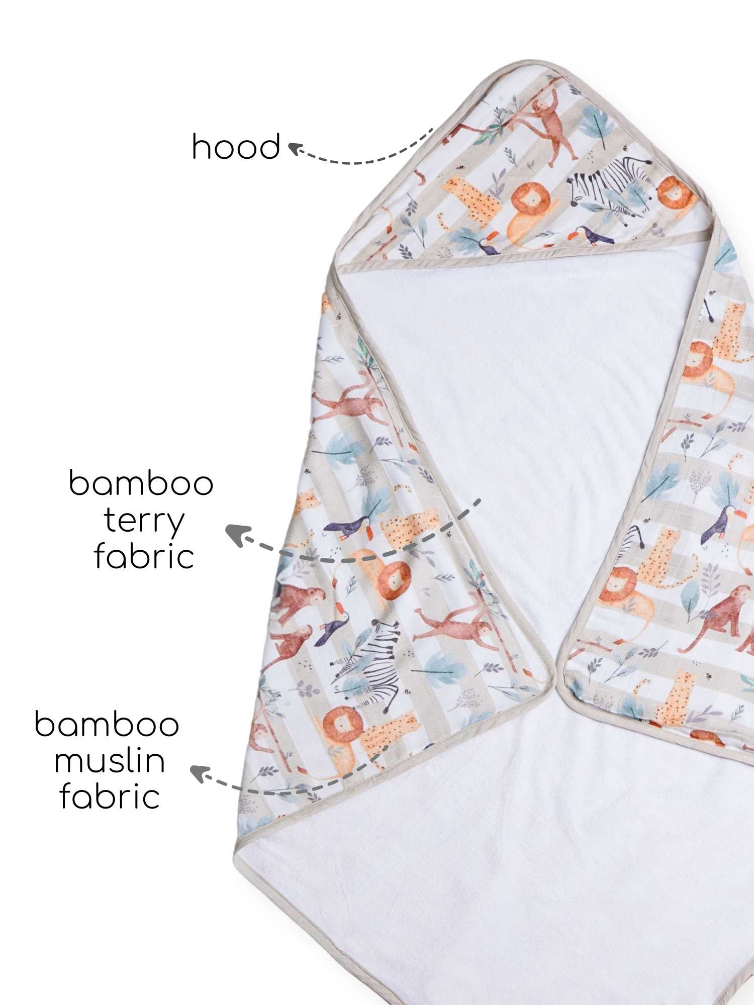 bamboo muslin + terry hooded towel - into the wild