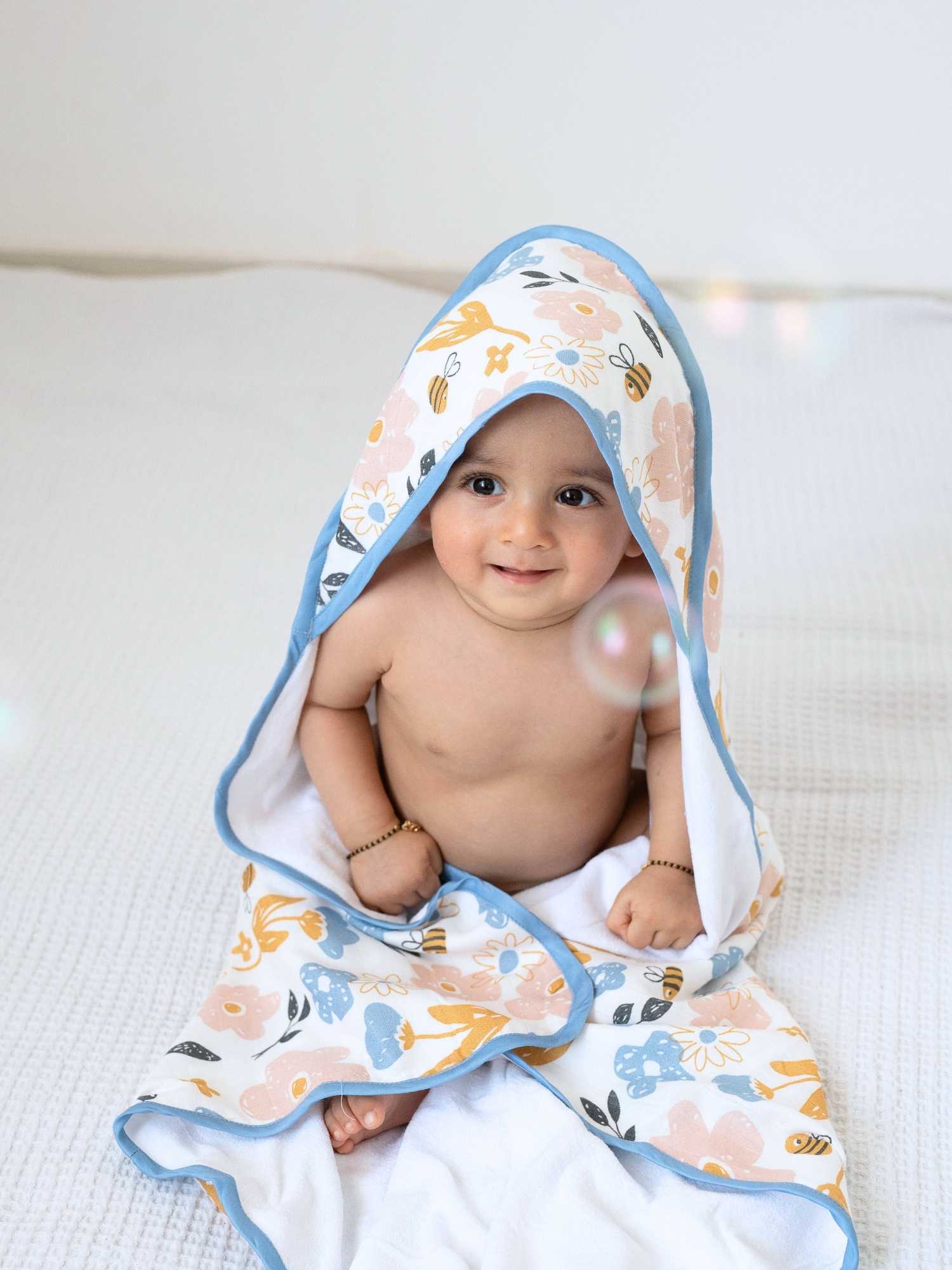 bamboo muslin + terry hooded towel - enchanted garden