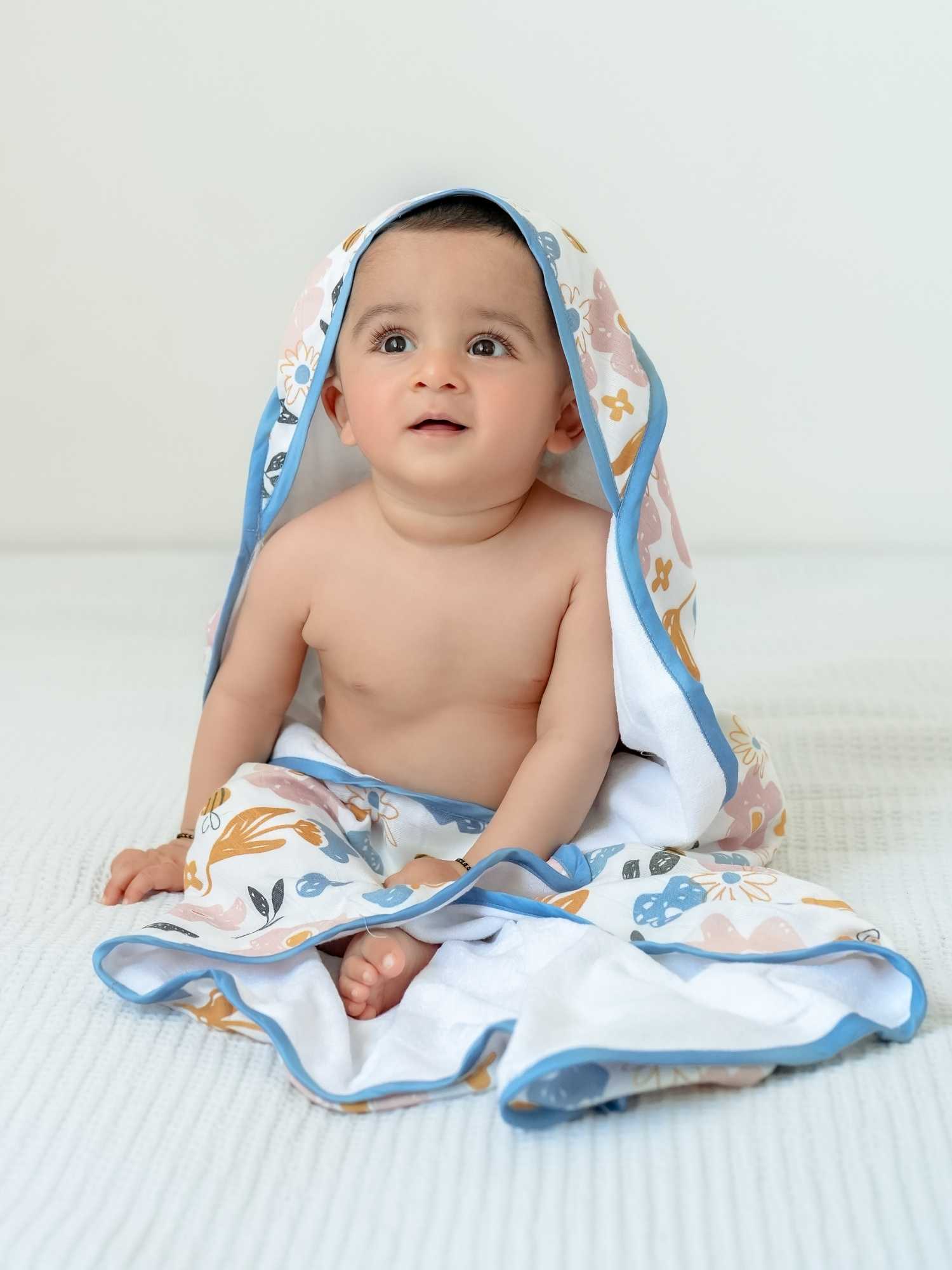 bamboo muslin + terry hooded towel - enchanted garden