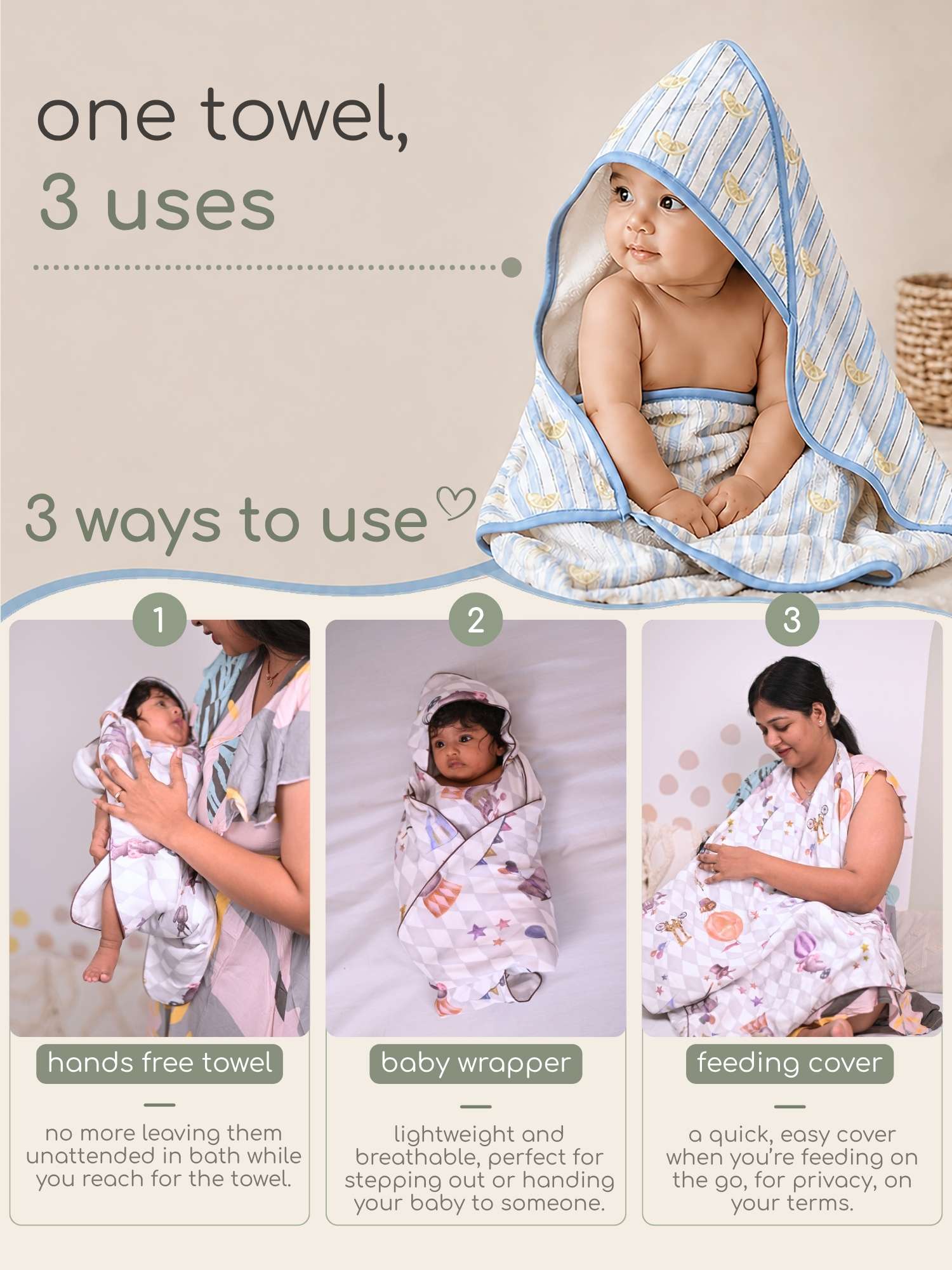 bamboo muslin 3-in-1 multi wrap towel