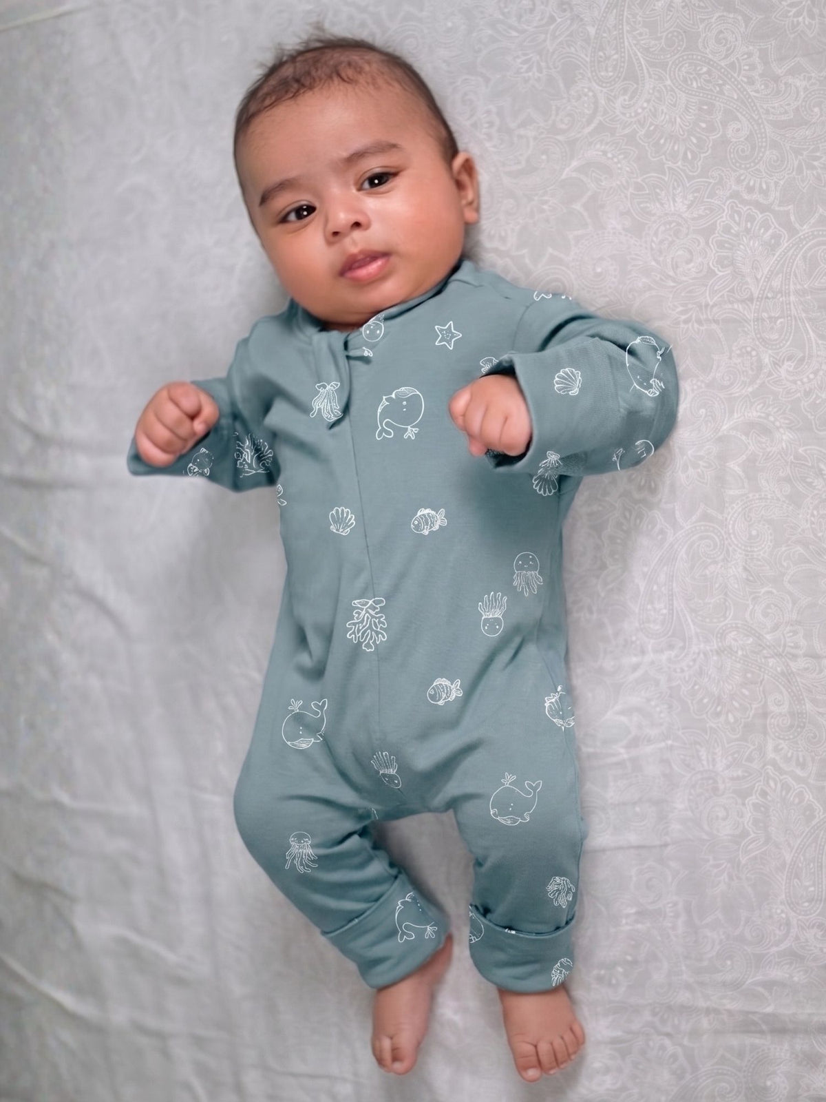 bamboo sleepsuit with reversible mittens & footie