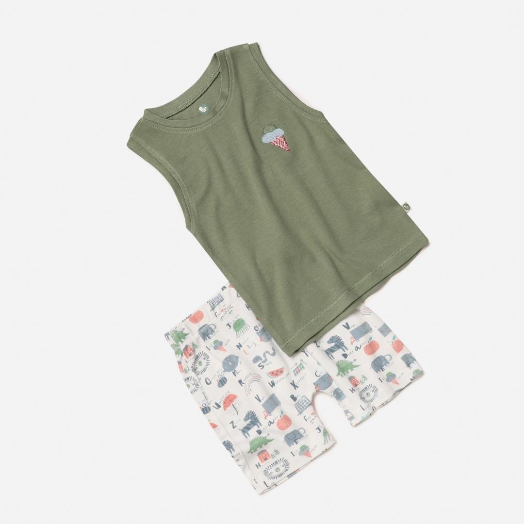 bamboo sleeveless solid t-shirt & printed shorts set
