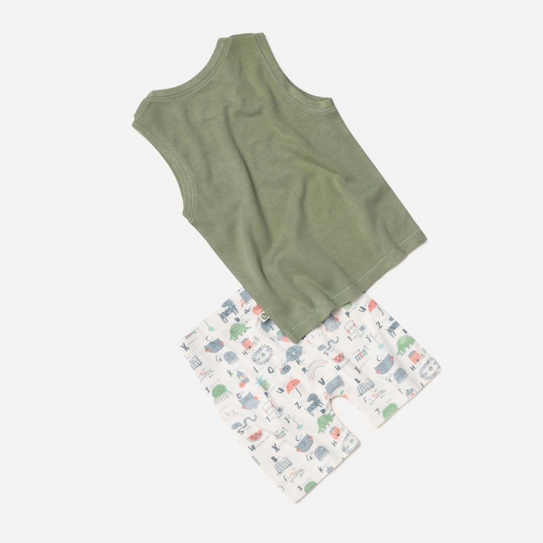 bamboo sleeveless solid t-shirt & printed shorts set