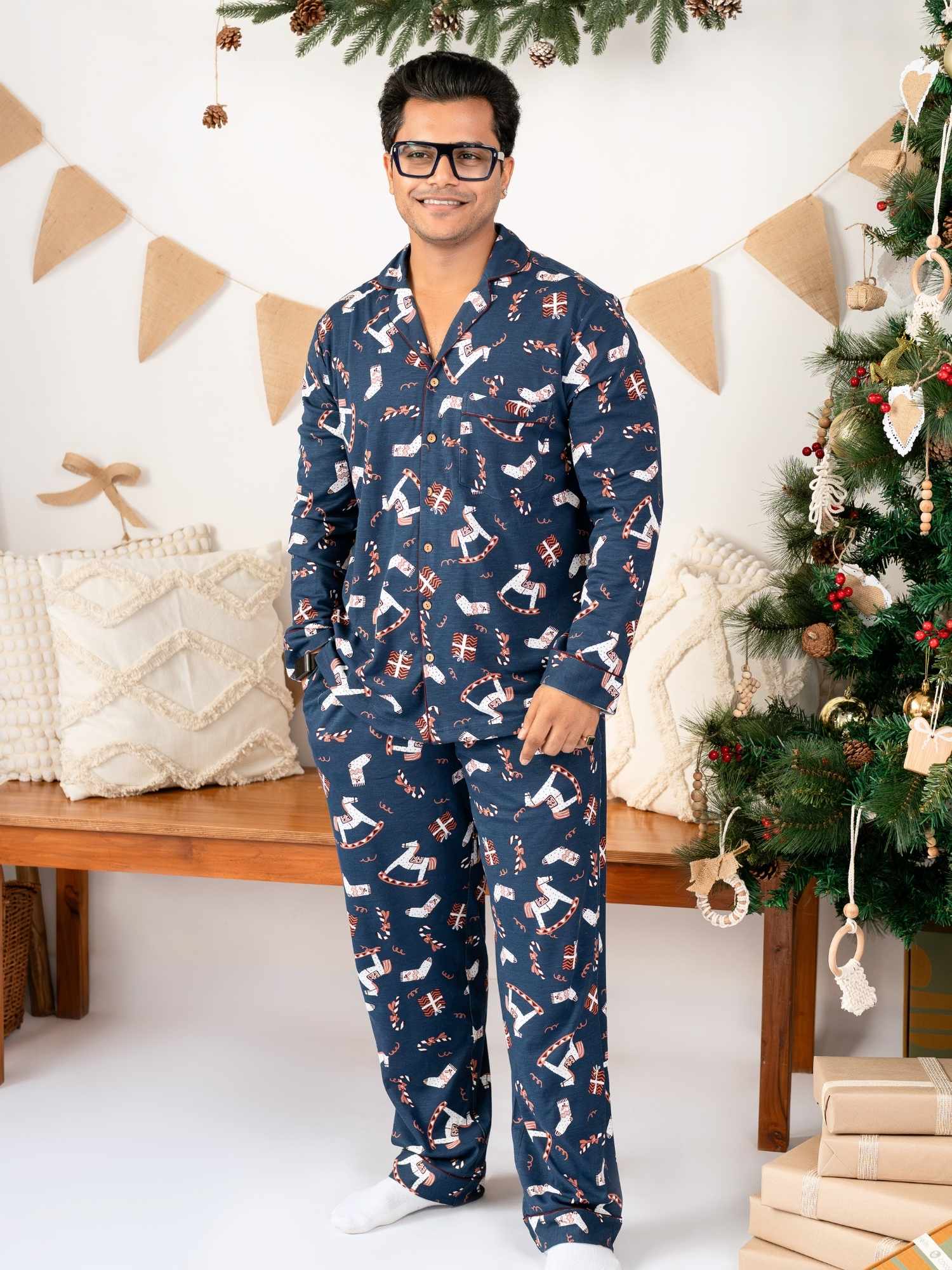 bamboo men's knit pyjamas - christmas collection