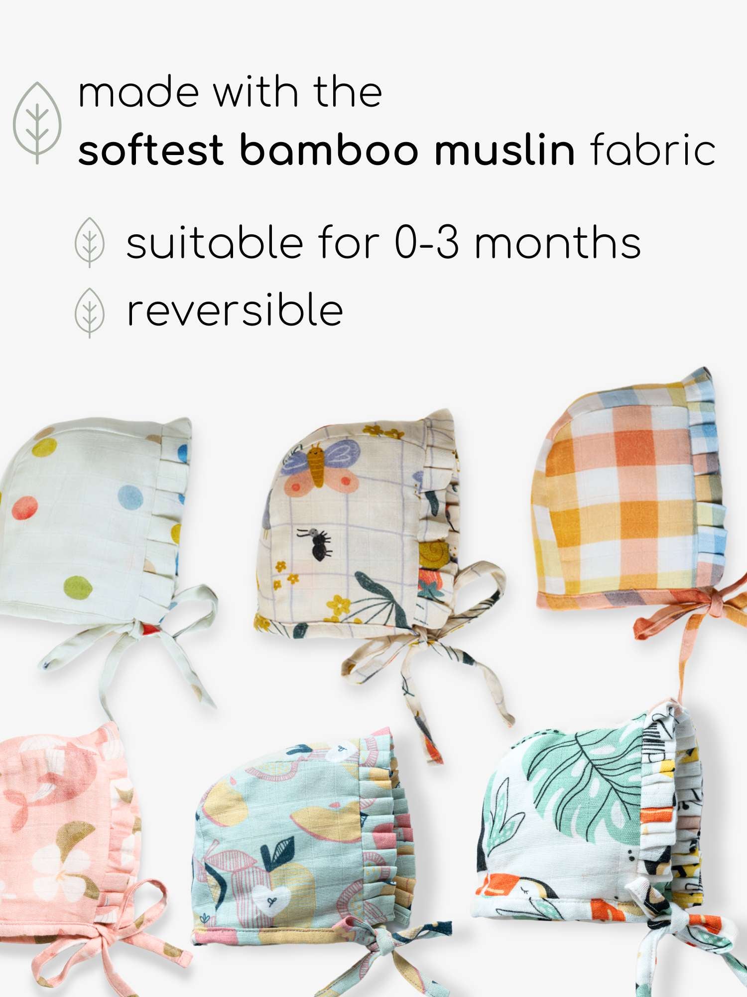 newborn bamboo muslin bonnet cap set of 3