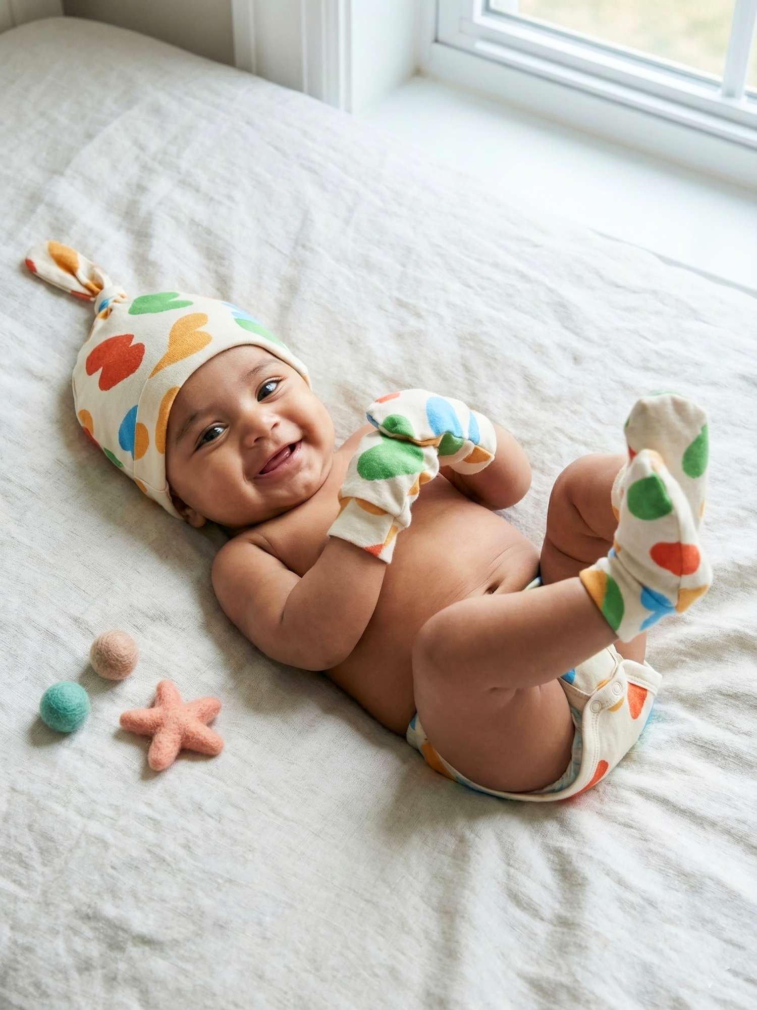 newborn baby bamboo cap mittens socks combo - prints