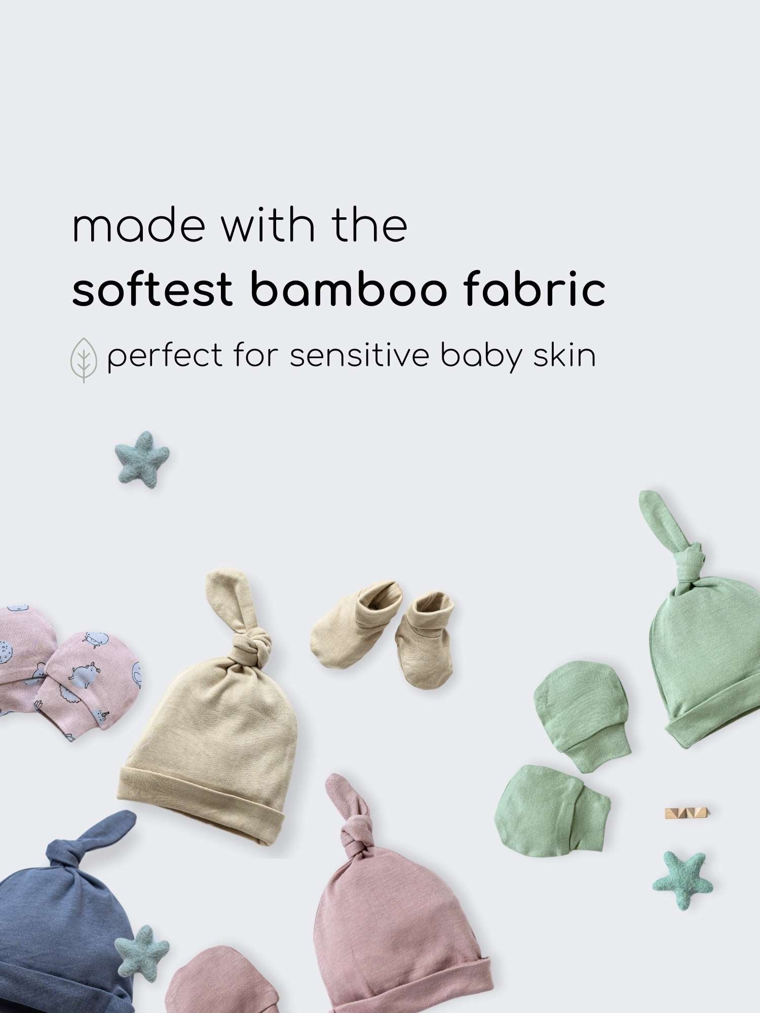 newborn baby bamboo cap mittens socks combo - solid colours