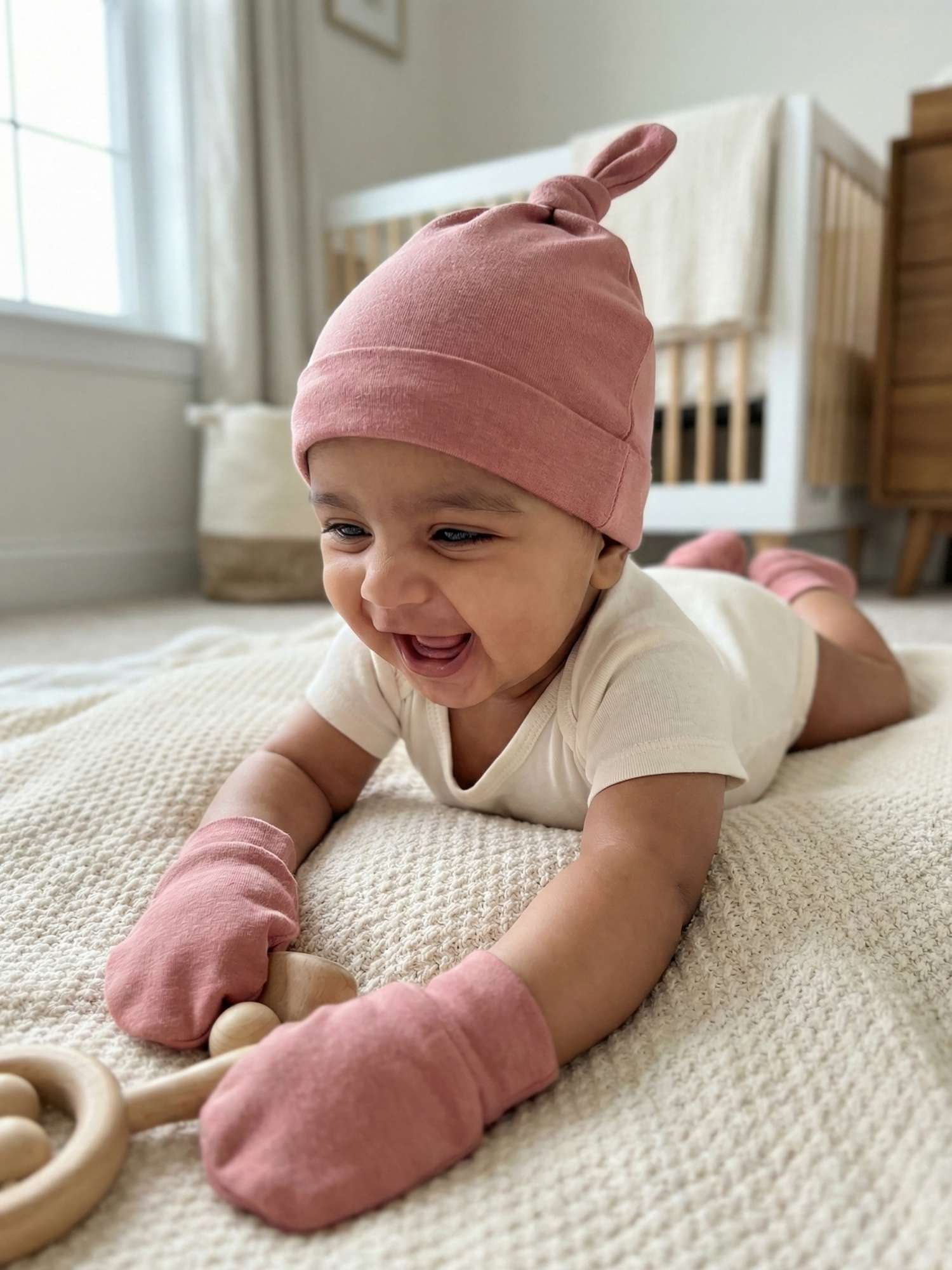 newborn baby bamboo cap mittens socks combo - solid colours