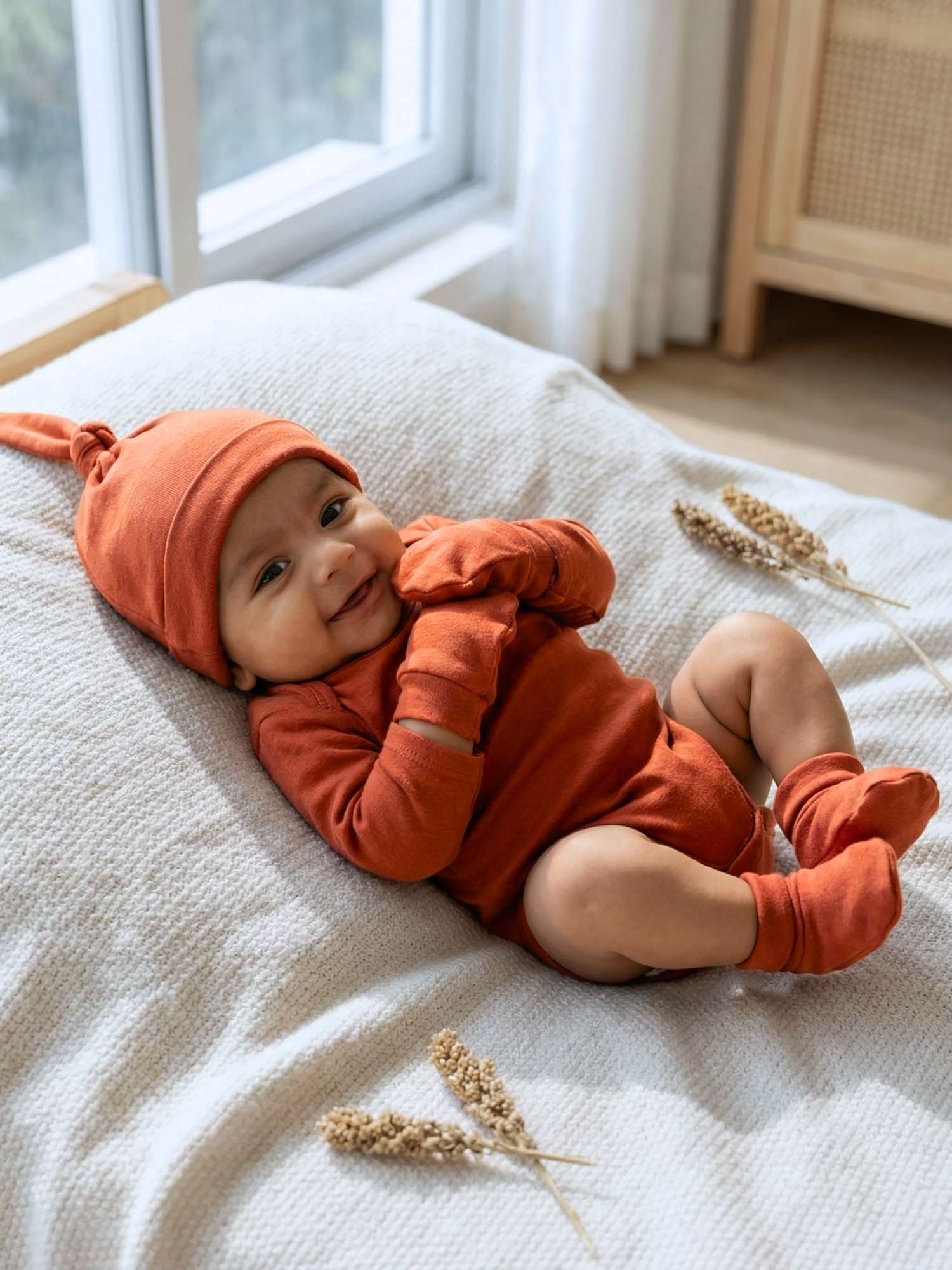 newborn baby bamboo cap mittens socks combo - solid colours