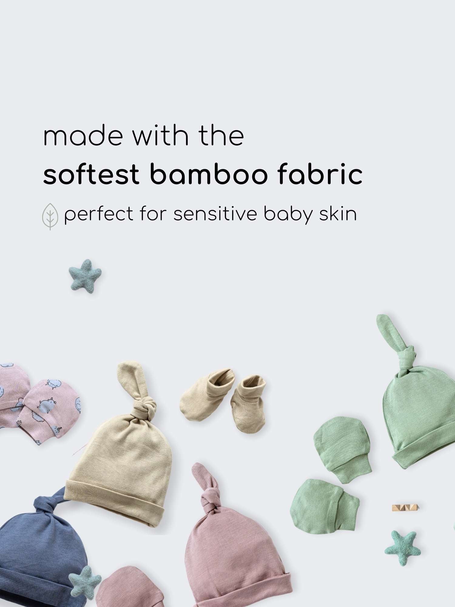 newborn baby bamboo cap mittens socks combo - prints