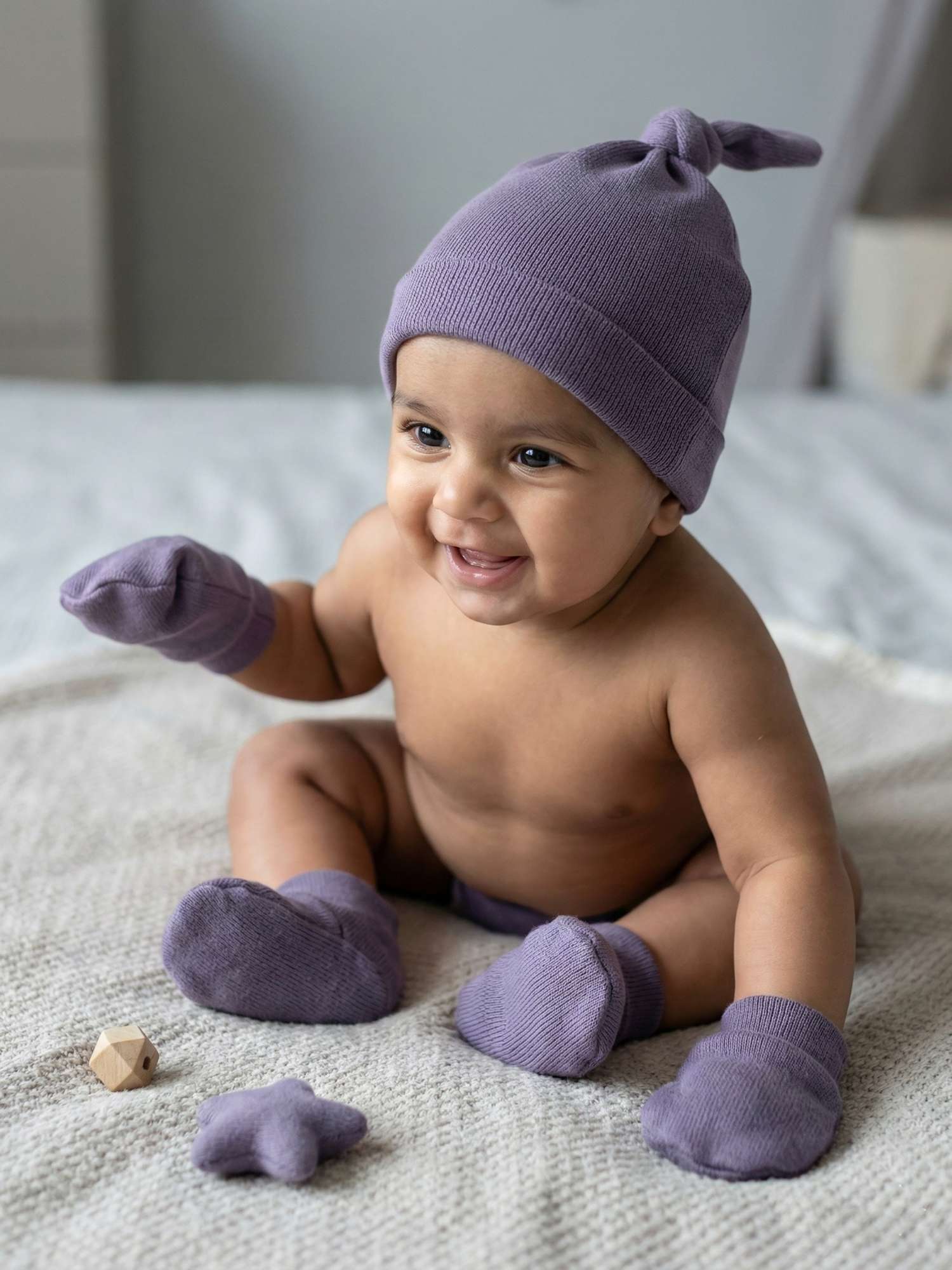 newborn baby bamboo cap mittens socks combo - solid colours