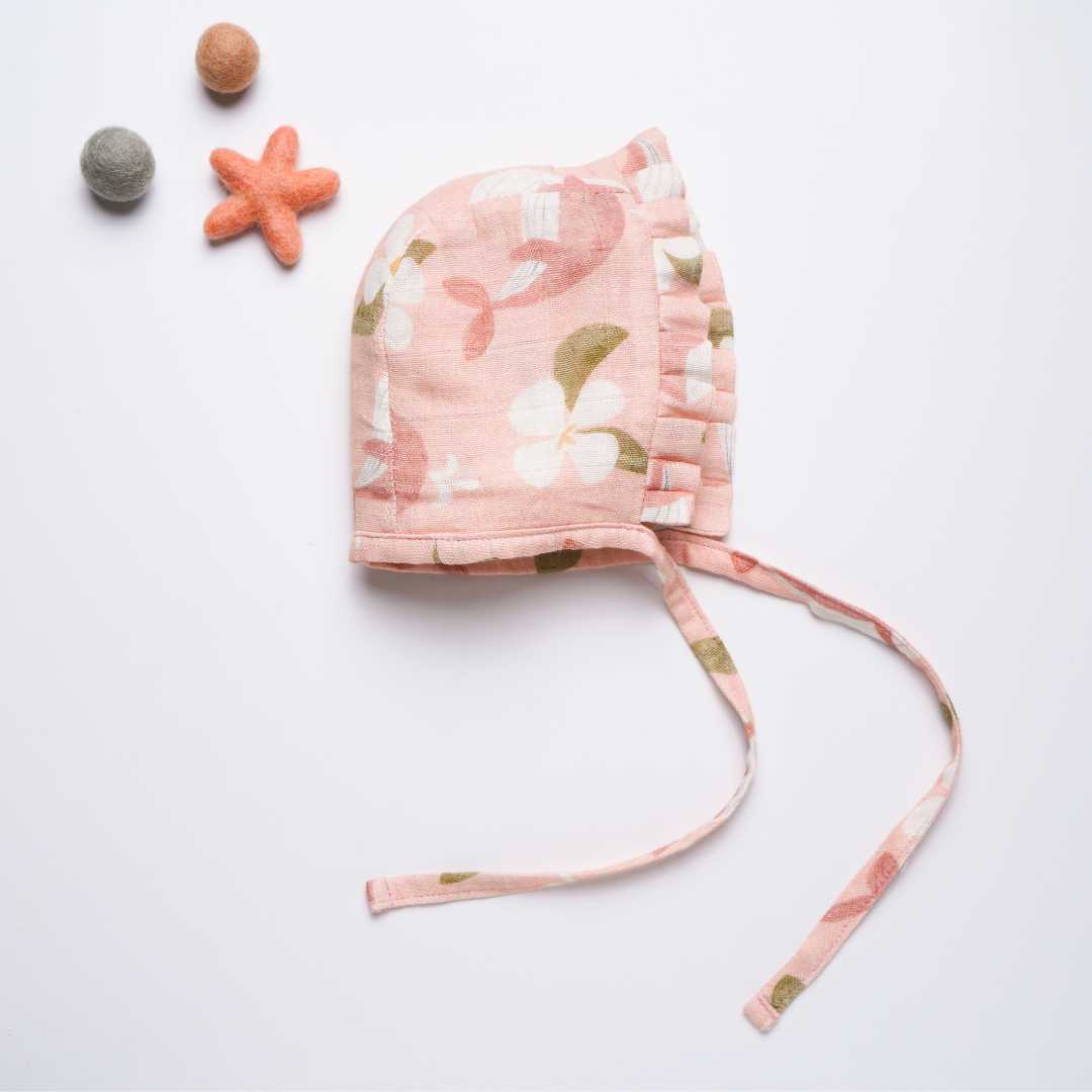 newborn bamboo muslin bonnet cap - by the sea